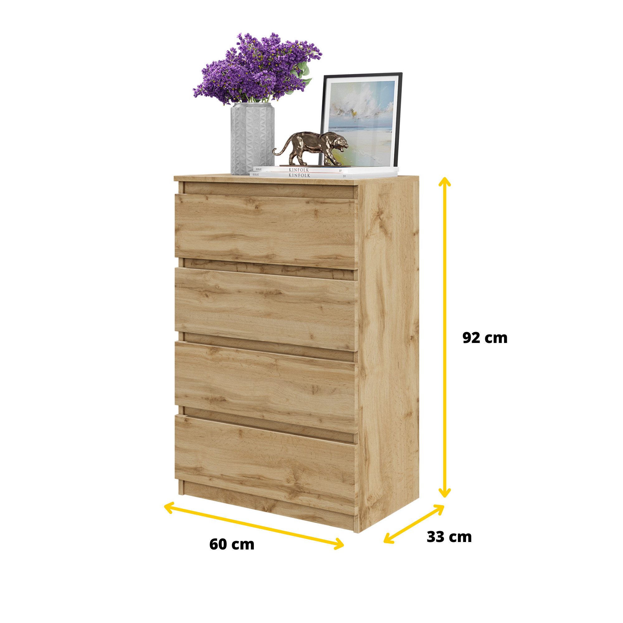 Furnica Kommode GABRIEL 4 Schubladen - Votan Eiche H92cm B60cm T33cm