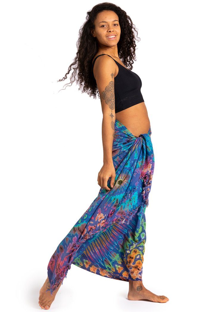 Strandkleid Wrap, TieDye PANASIAM Strand leichter für Halstuch navy Cover-up Strandtuch Pareo Bikini Schultertuch Viskose den Tuch Design bunt Sarong aus