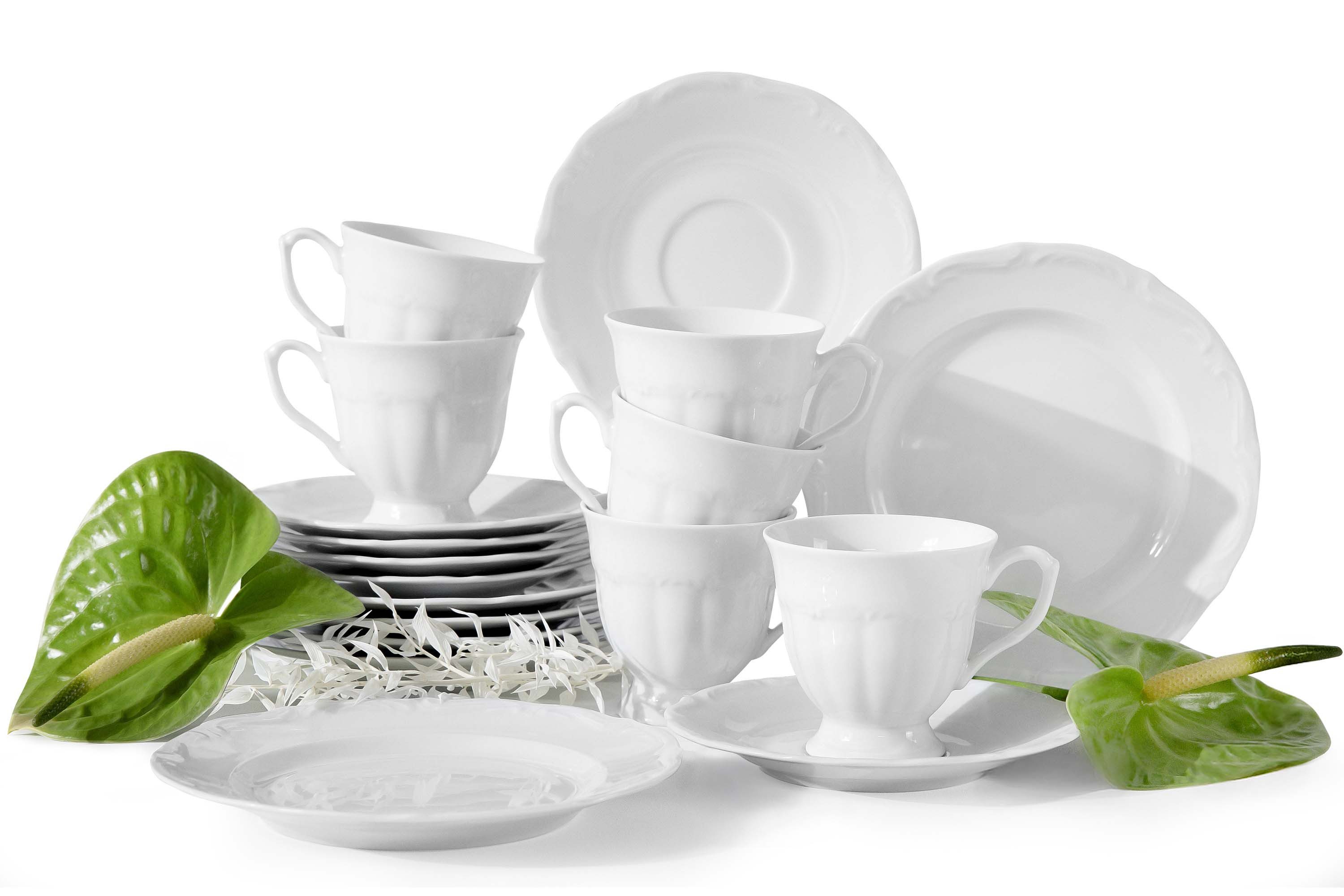 KONSIMO® Kaffeeservice CHODZIEZ MARIA TERESA Kombiservice, Hochwertiges Premium-Porzellan (18-tlg), 6 Personen, Porzellan, mit eleganten Verzierungen, handgefertigt