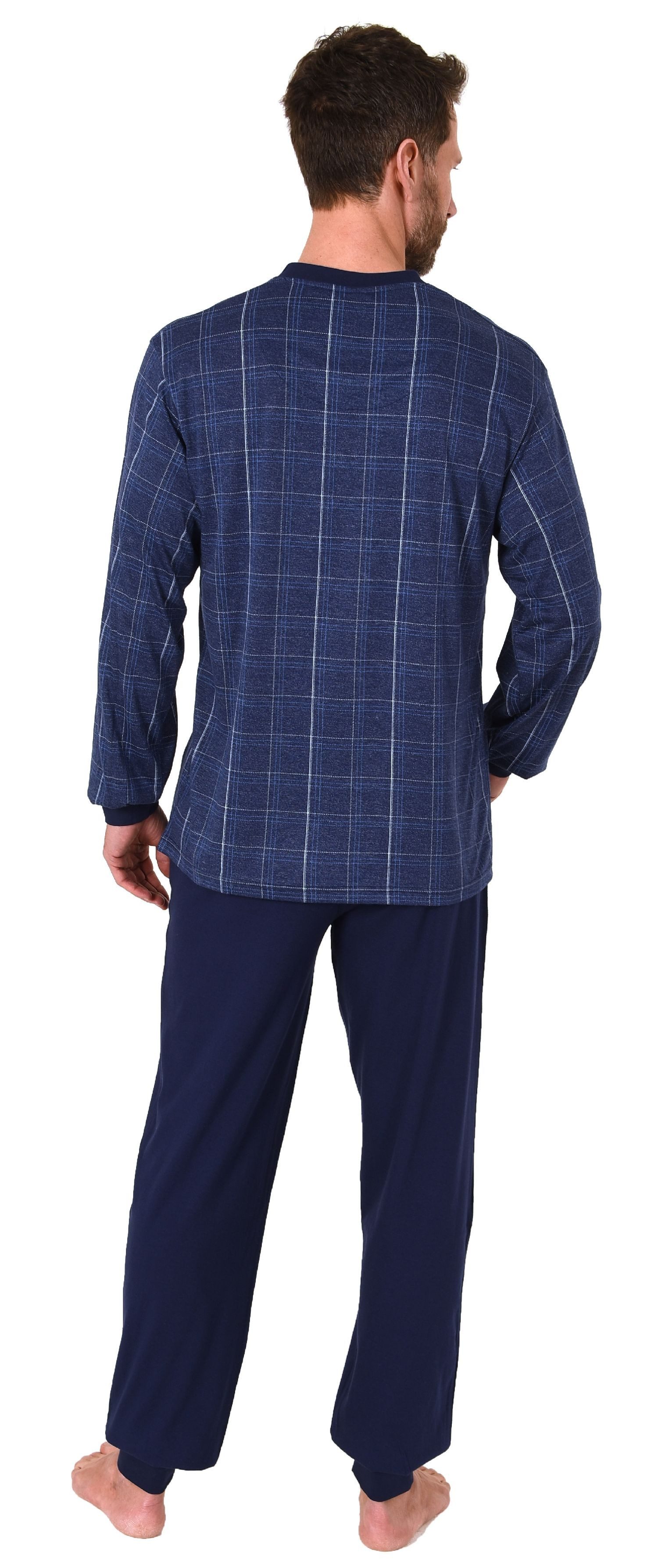 Normann Pyjama Herren Schlafanzug langarm mit Bündchen in Karo Optik - 212 409