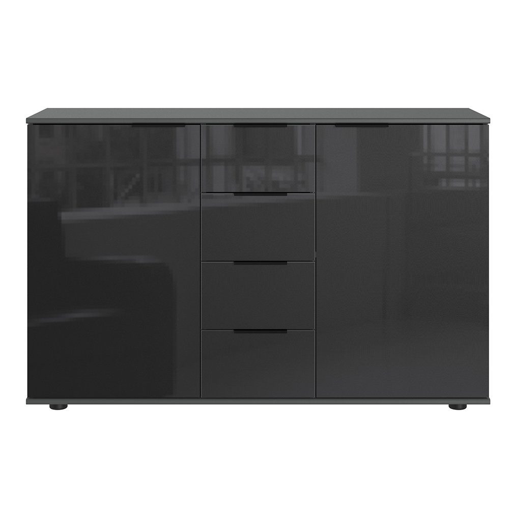 Lomadox Kommode BRIXEN-43, mit 4 Schubkästen in schwarz mit grau, B/H/T ca. 130/83/41 cm