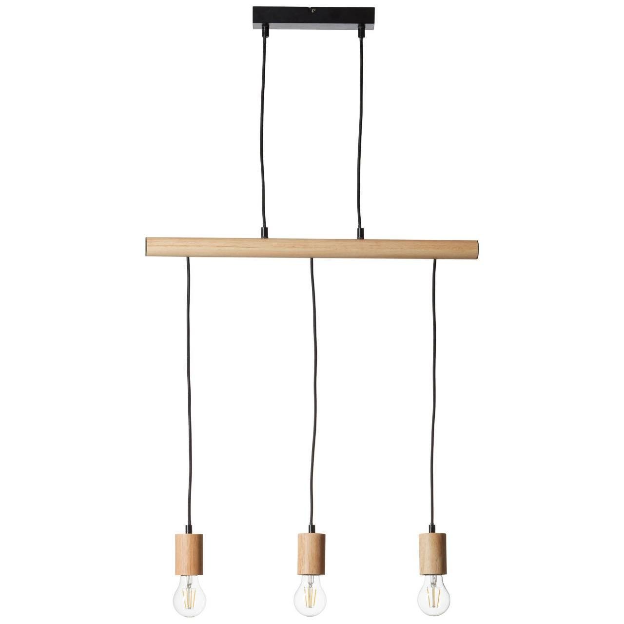 Brilliant Pendelleuchte Jenji, Lampe Jenji Pendelleuchte 3flg holz hell/schwarz  3x A60, E27, 40W, g