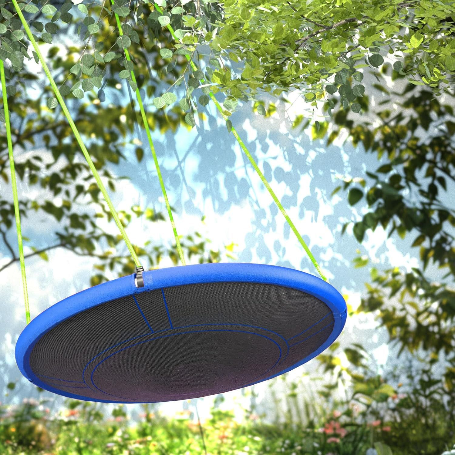 BBWL Schaukelsitz belastbar bis 150kg Stahlrahmen Outdoor Indoor Kinder Schaukel, Nestschaukel 110cm rund Gartenschaukel belastbar wetterfest