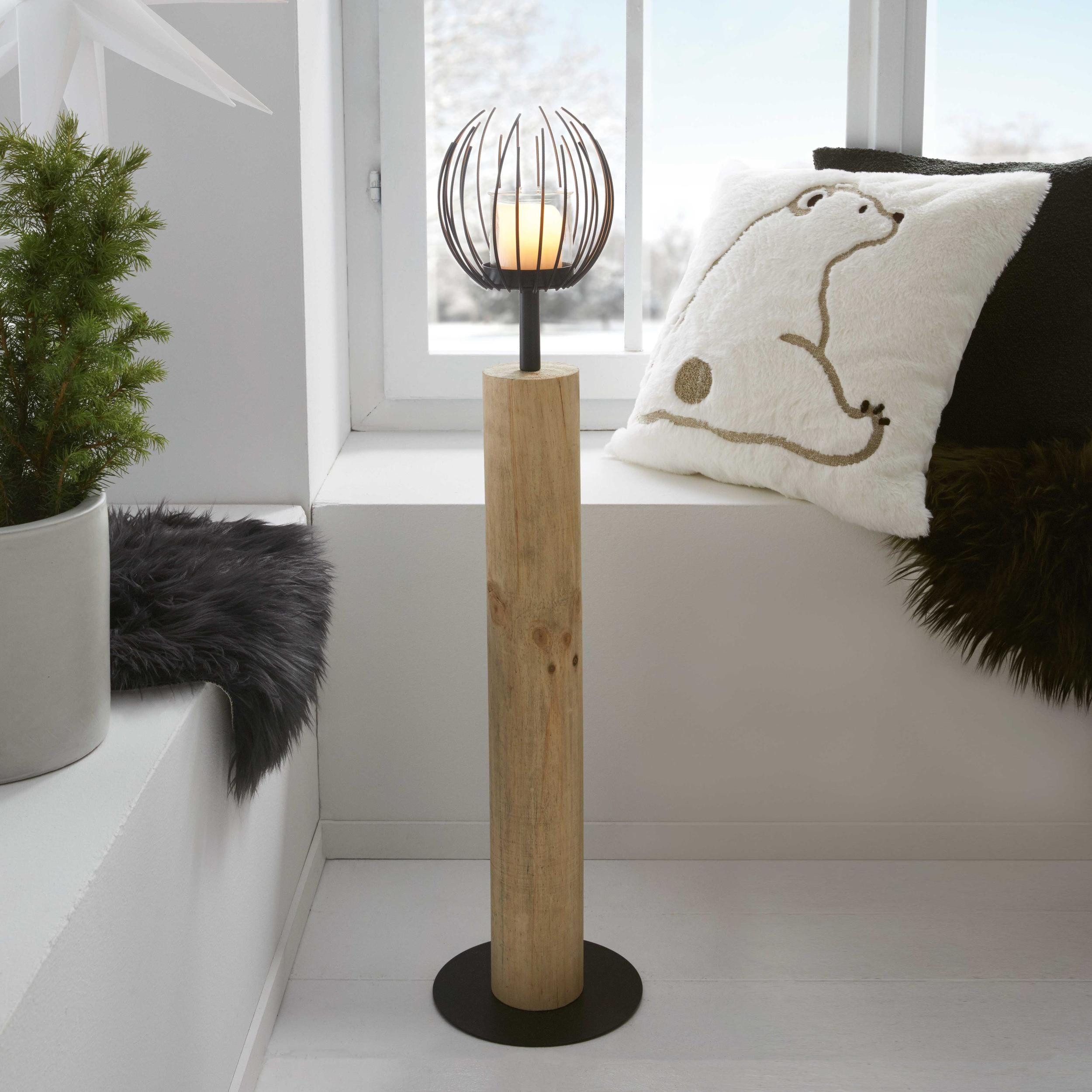 Frank Flechtwaren Windlicht Windlichtsäule Kugel Holz & Metall 85cm