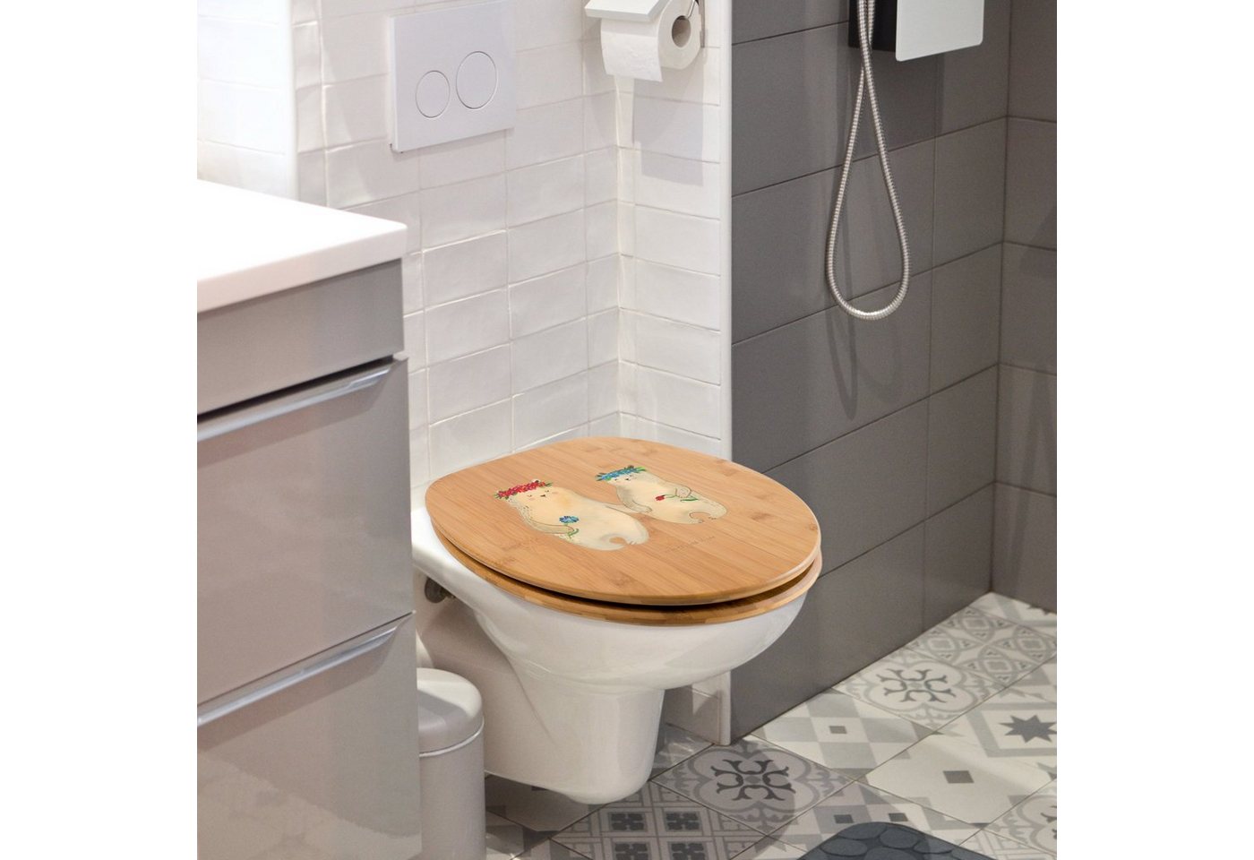 Thumbnail - Mr. & Mrs. Panda WC-Sitz Bären mit Blumenkranz - Transparent - Geschenk, WC-Sitz, Toilette, be (Packung, 1-St., Motiv WC...