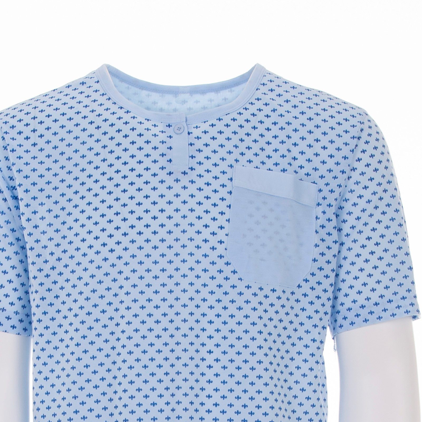 Lucky Nachthemd Nachthemd - Brusttasche Druck uni klassischer hellblau Kurzarm