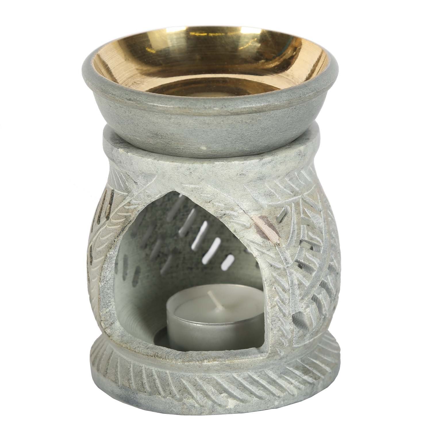 Casa Moro Diffusor aus Namaste Orientalische Soapstone Duftlampe Teelicht, Grün handgeschnitzt Duftlampe