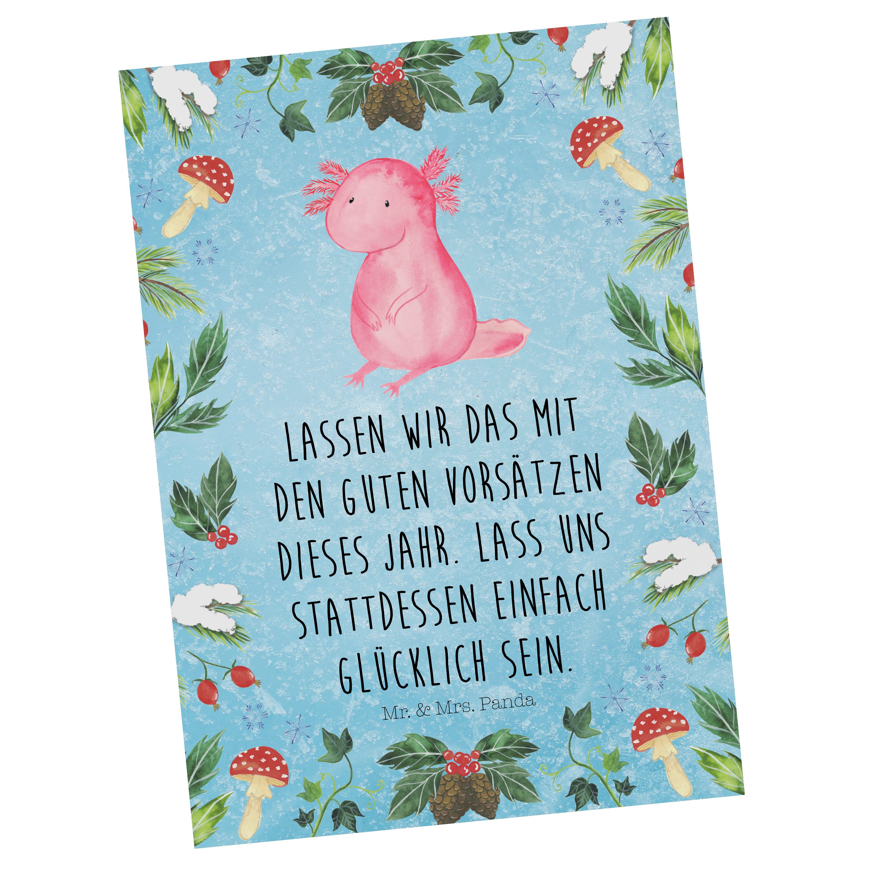 Mr. & Mrs. Panda Postkarte Axolotl Glücklich - Eisblau - Geschenk, Einladung, Heiligabend, Winte