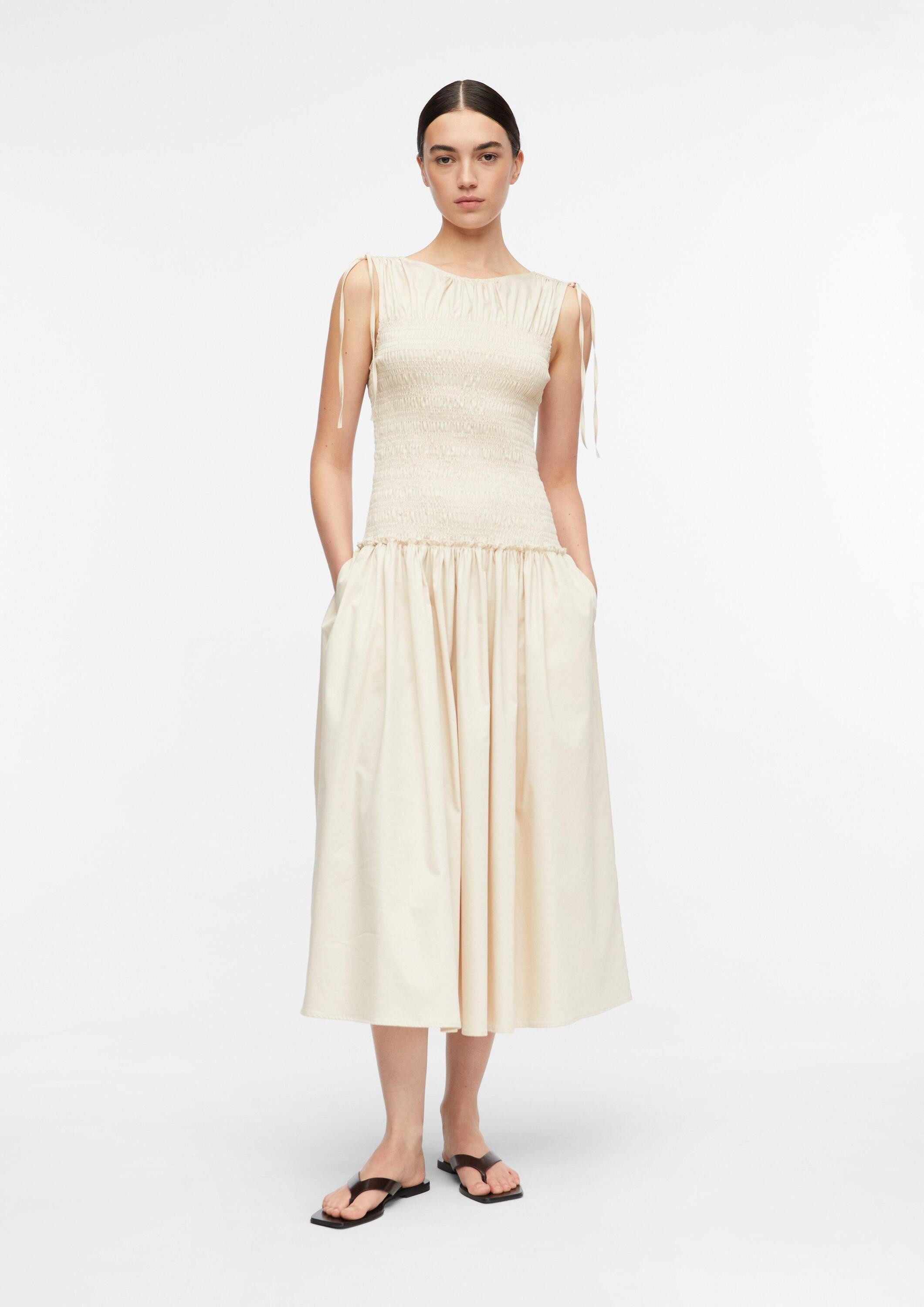 comma Midikleid Kleid Gesmoktes Baumwoll-Kleid in Midi Länge