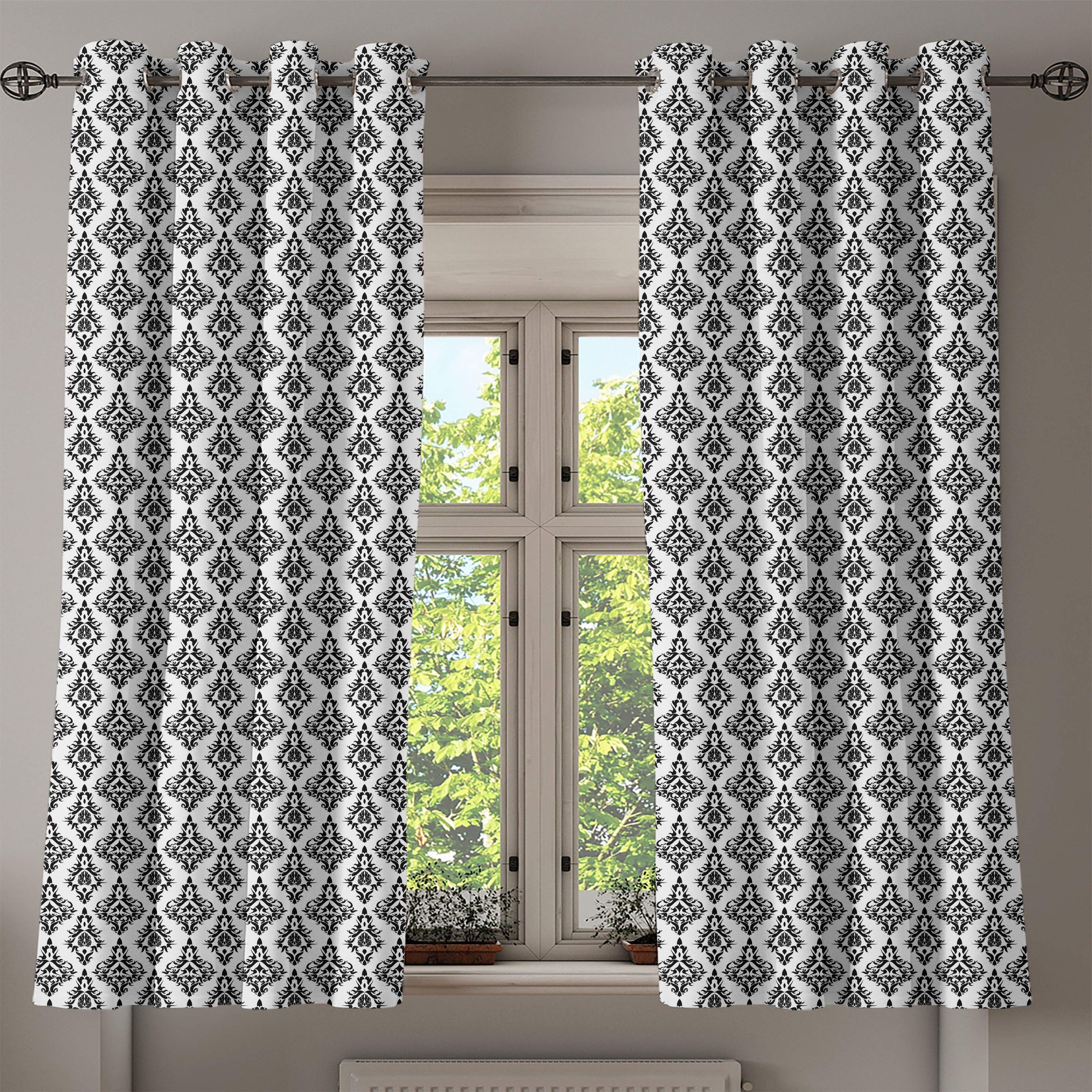 Schwarzweiss-Barock Wohnzimmer, Schlafzimmer Dekorative für Abakuhaus, Gardine 2-Panel-Fenstervorhänge Damast