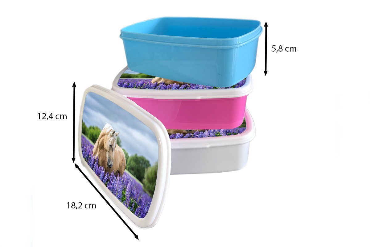 MuchoWow Lunchbox Pferd - Blumen Brotbox Jungs - für für Lila, Kinder Brotdose, und Kunststoff, (2-tlg), und Mädchen Erwachsene, weiß