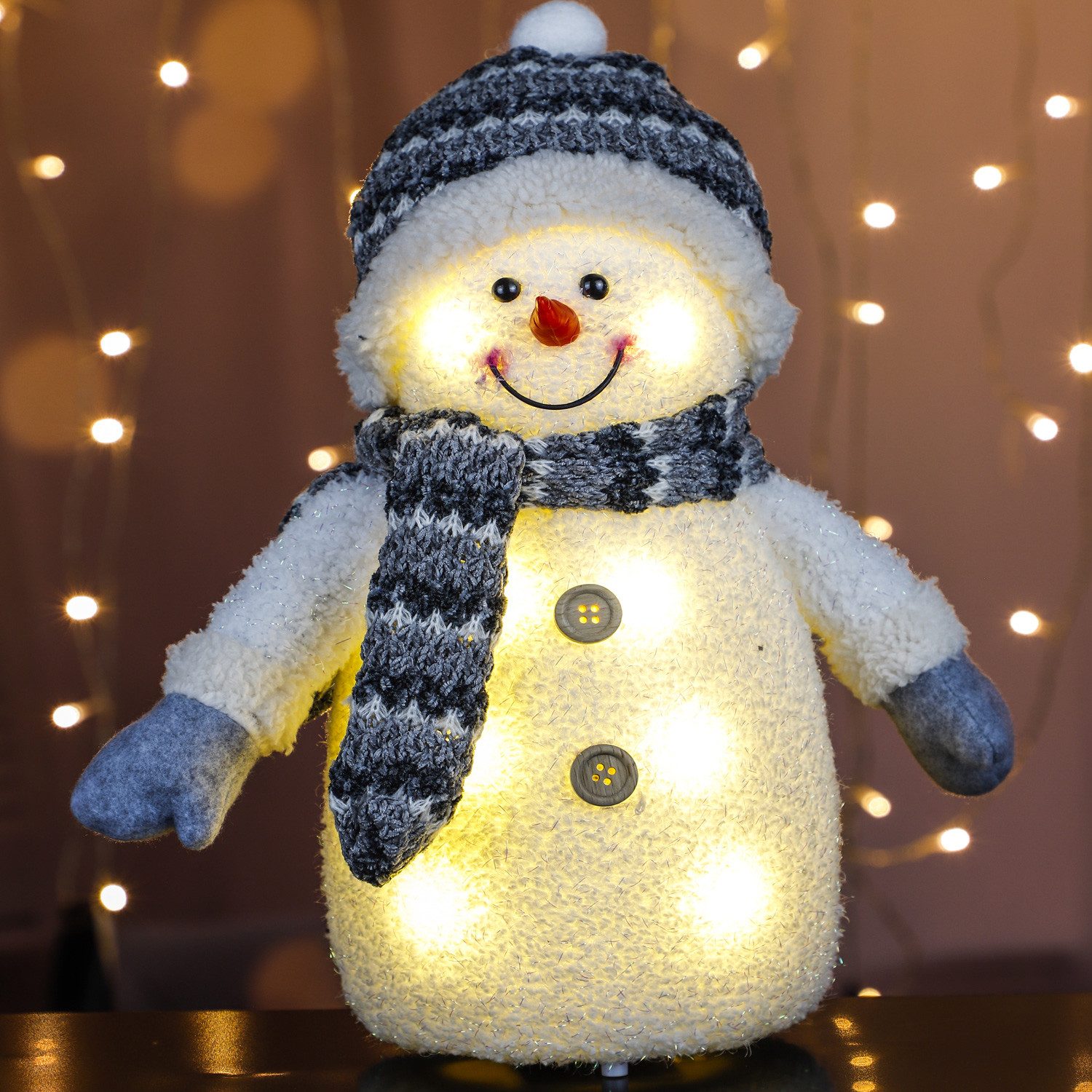 MARELIDA Schneemann LED Schneemann Dekofigur Mütze Weihnachtsdeko H: 35cm Batterie (1 St)