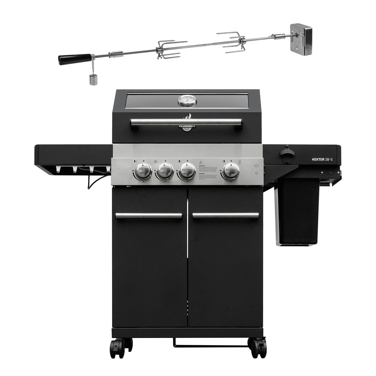 Feuergott Gasgrill FEUERGOTT Gas-Grillstation Hektor 3B-S inkl. Abdeckhaube + Drehspieß