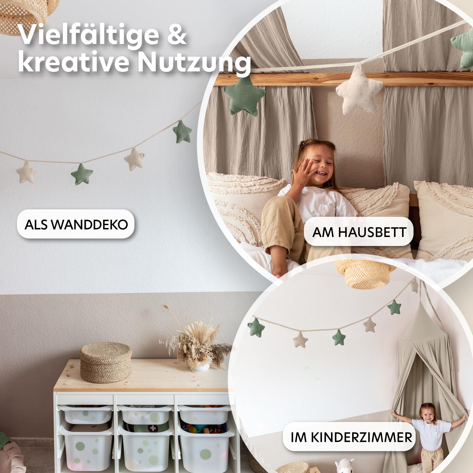 lilimaus Wimpelkette Sternenkette für Kinderzimmer - handgenähte Stoff-Girlande, handgefertigte Stoff-Girlande ca. 300 cm - Wimpel oder Sterne