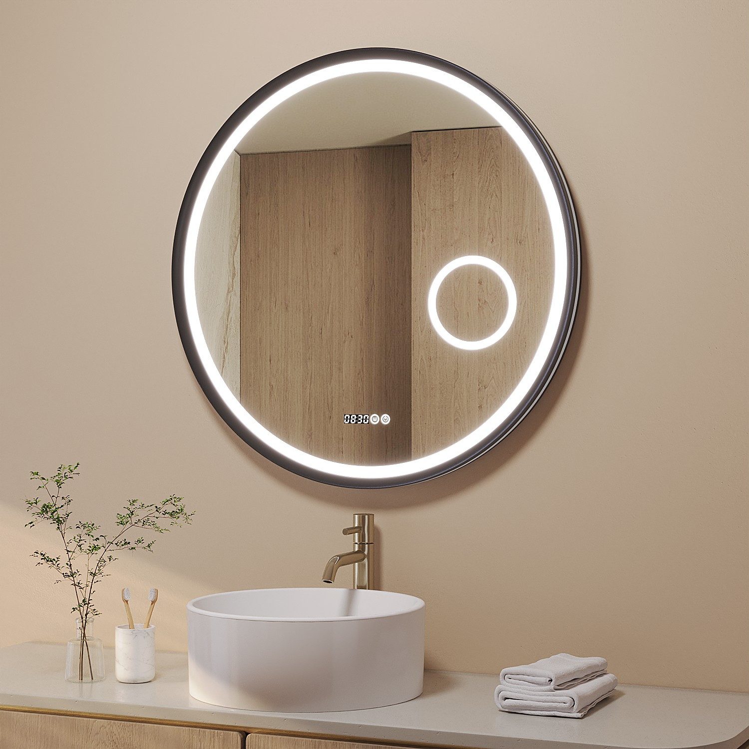 AQUABATOS Badspiegel Rund mit LED Beleuchtung 80 cm Wandspiegel dimmbar Bad günstig online kaufen