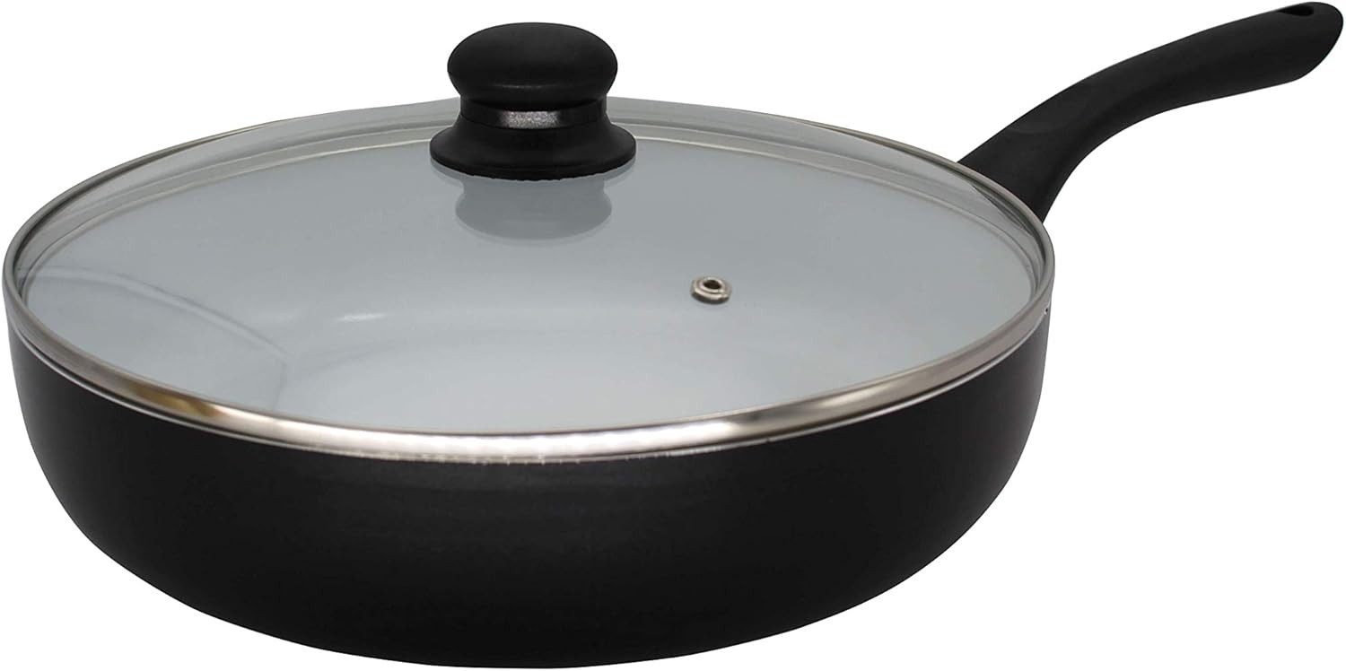 Bratpfanne Aluminium-Pfanne Riga mit Glasdeckel, 28 cm, schwarz glänzend