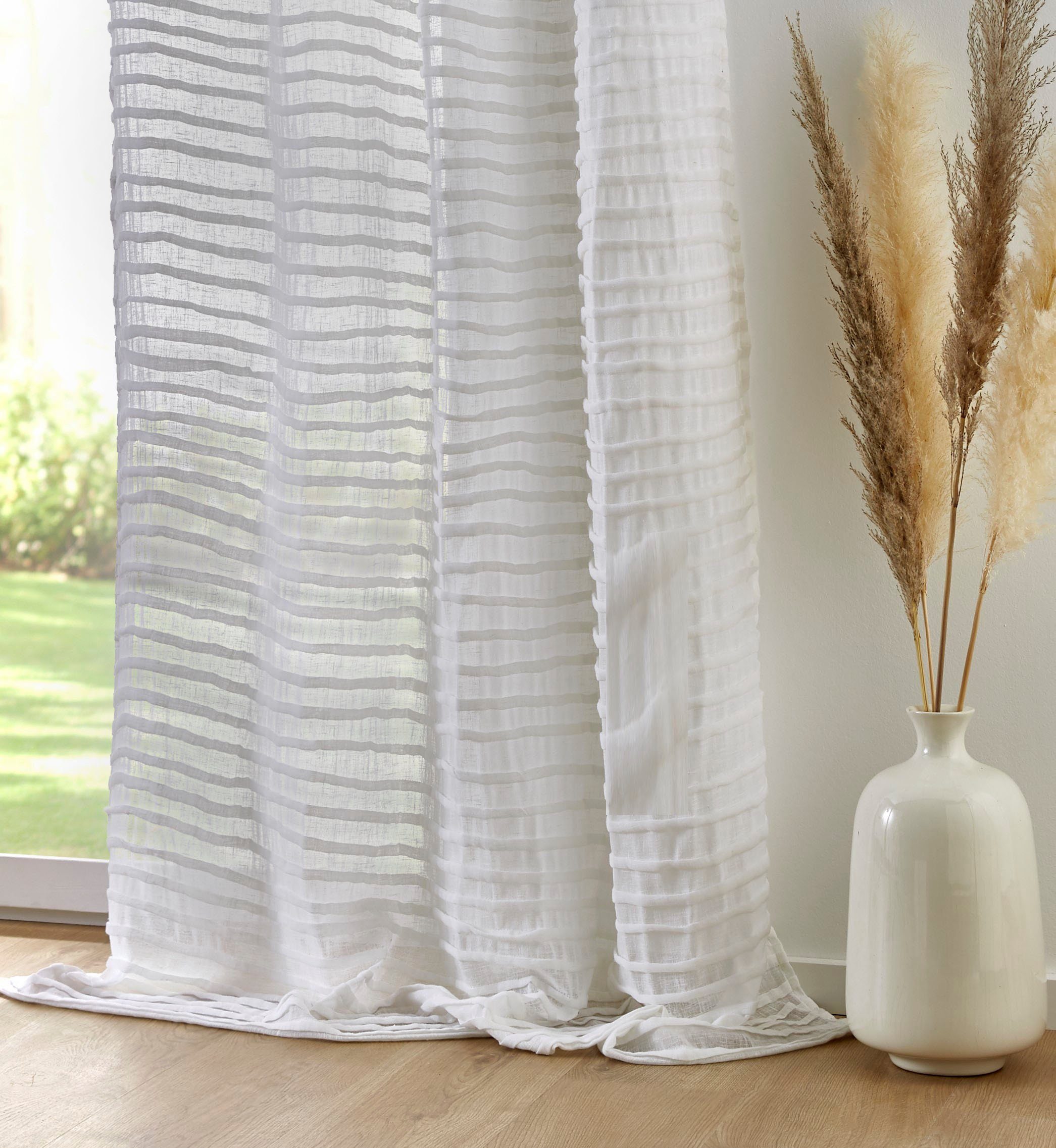 Kutti Vorhang Crinkle allover (1 St), Ösen, halbtransparent, Leinenstruktur, Musselin-Struktur, Handmade, Ösen Aufhängung, Halbtransparent
