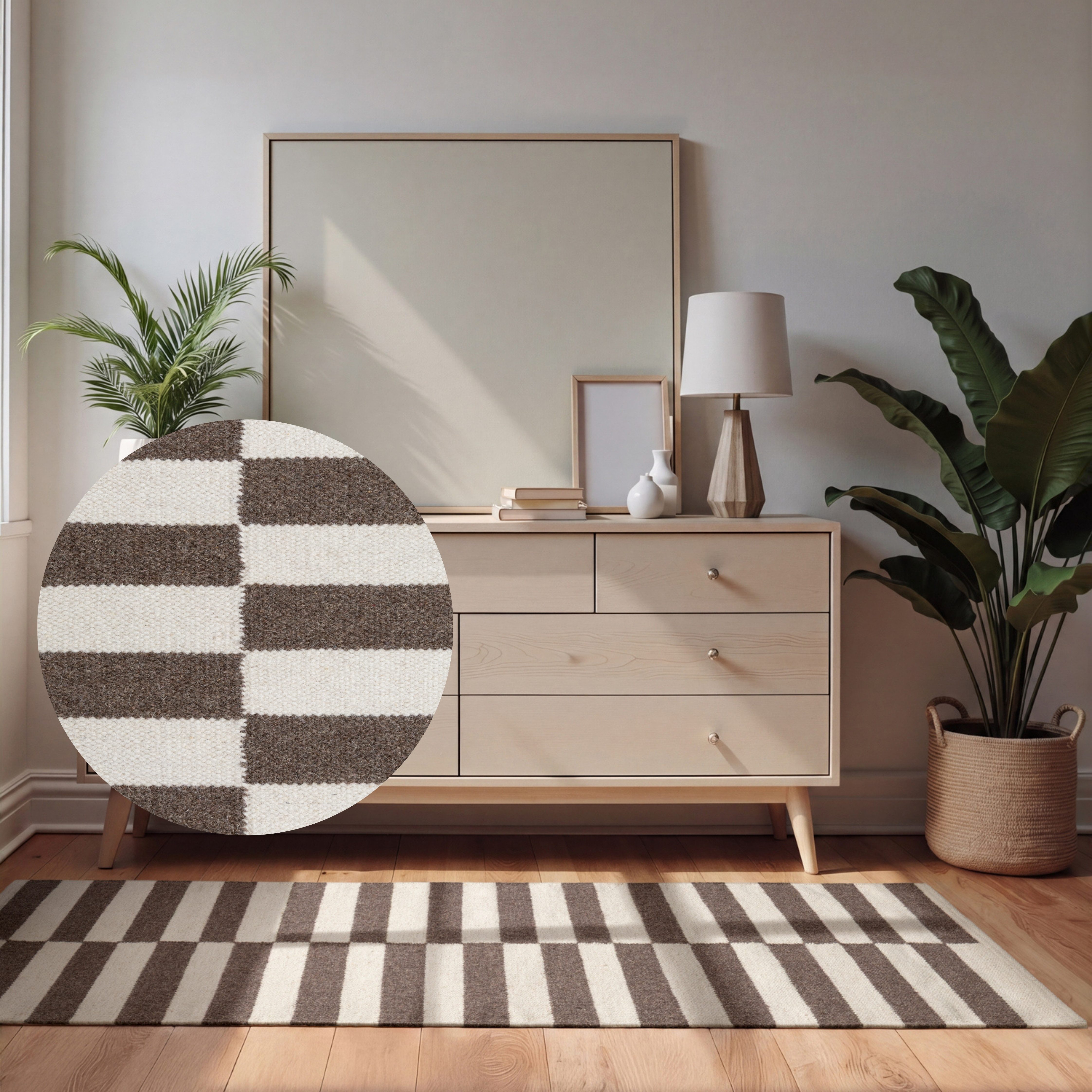 HANSE Home Wollteppich Vika, schwarz-weiss, rechteckig, Höhe: 5 mm, Handgewebt, Wolle, Natur, Läufer, Wohnzimmer, Schlafzimmer, Streifen