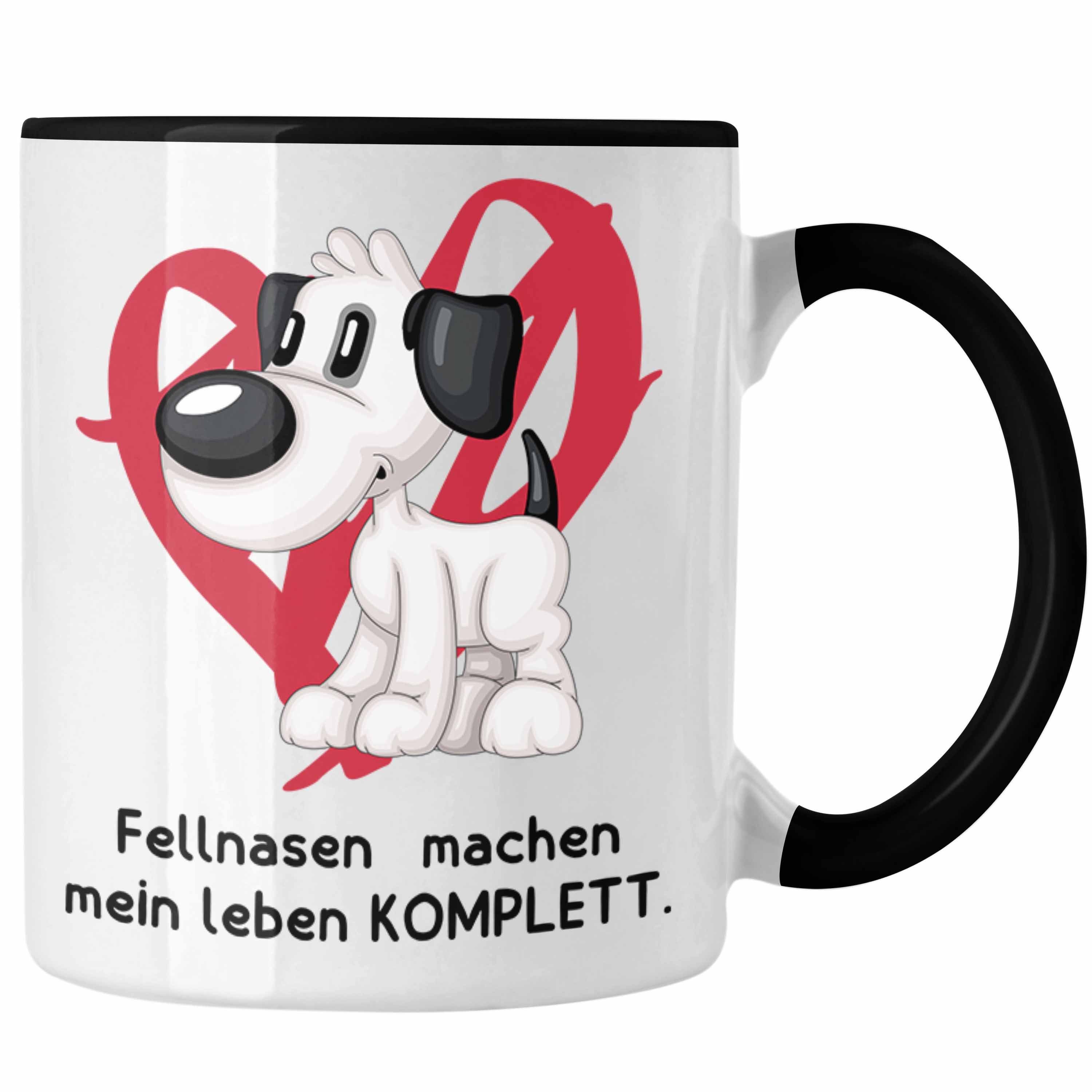 Trendation Tasse Hundebesitzer Tasse Geschenk Kaffee-Becher Fellnasen machen mein Leben Schwarz