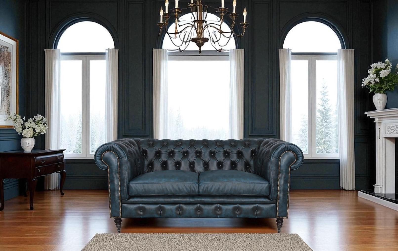 Salottini Chesterfield-Sofa Premium Sofa Chesterfield 2-Sitzer Couch Waterloo Vollleder, 1 Teile, Handarbeit