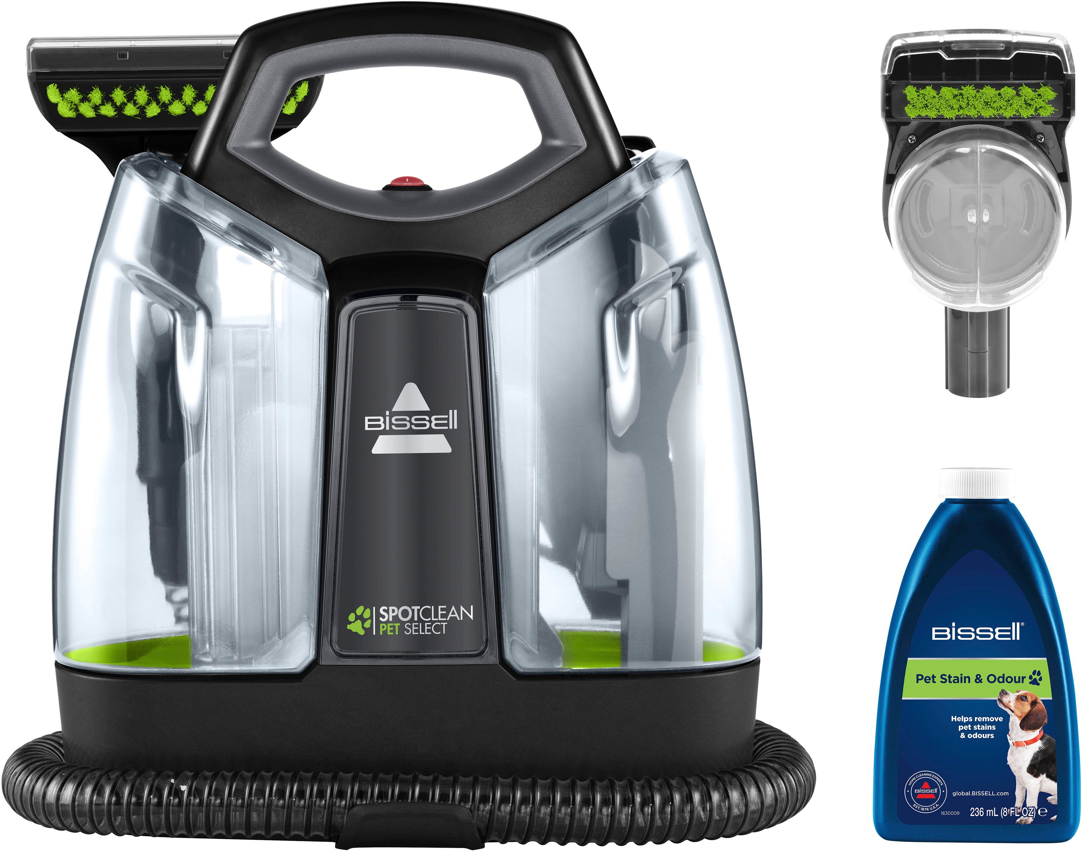 Bissell Wasch-Sauger 37288, Fleckenreiniger SpotClean Pet Select, leicht, kompakt, 330 W, beutellos, Haustieraufsatz, reinigt Flecken auf Teppich, Polster, Treppe&Autositz