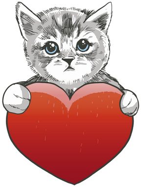 MyDesign24 Print-Shirt bedrucktes Mädchen T-Shirt eine Katze mit Herz Baumwollshirt mit Aufdruck, weiß, schwarz, rot, rosa, i120