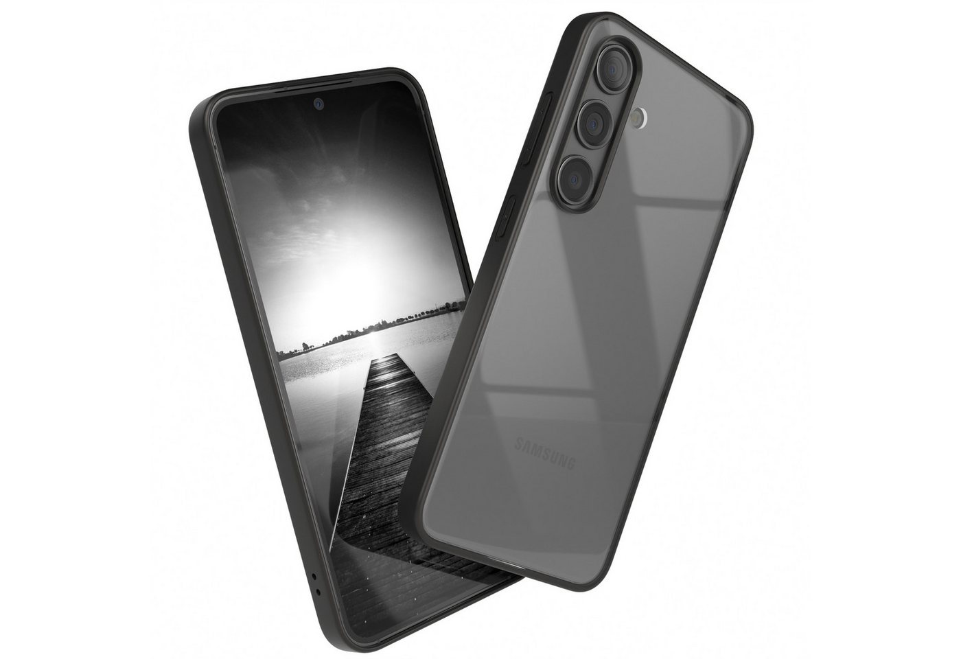 EAZY CASE Handyhülle Bumper Case für Samsung Galaxy S24 6,2 Zoll, Hülle Durchsichtig kratzfest Back Cover mit Displayschutz Schwarz