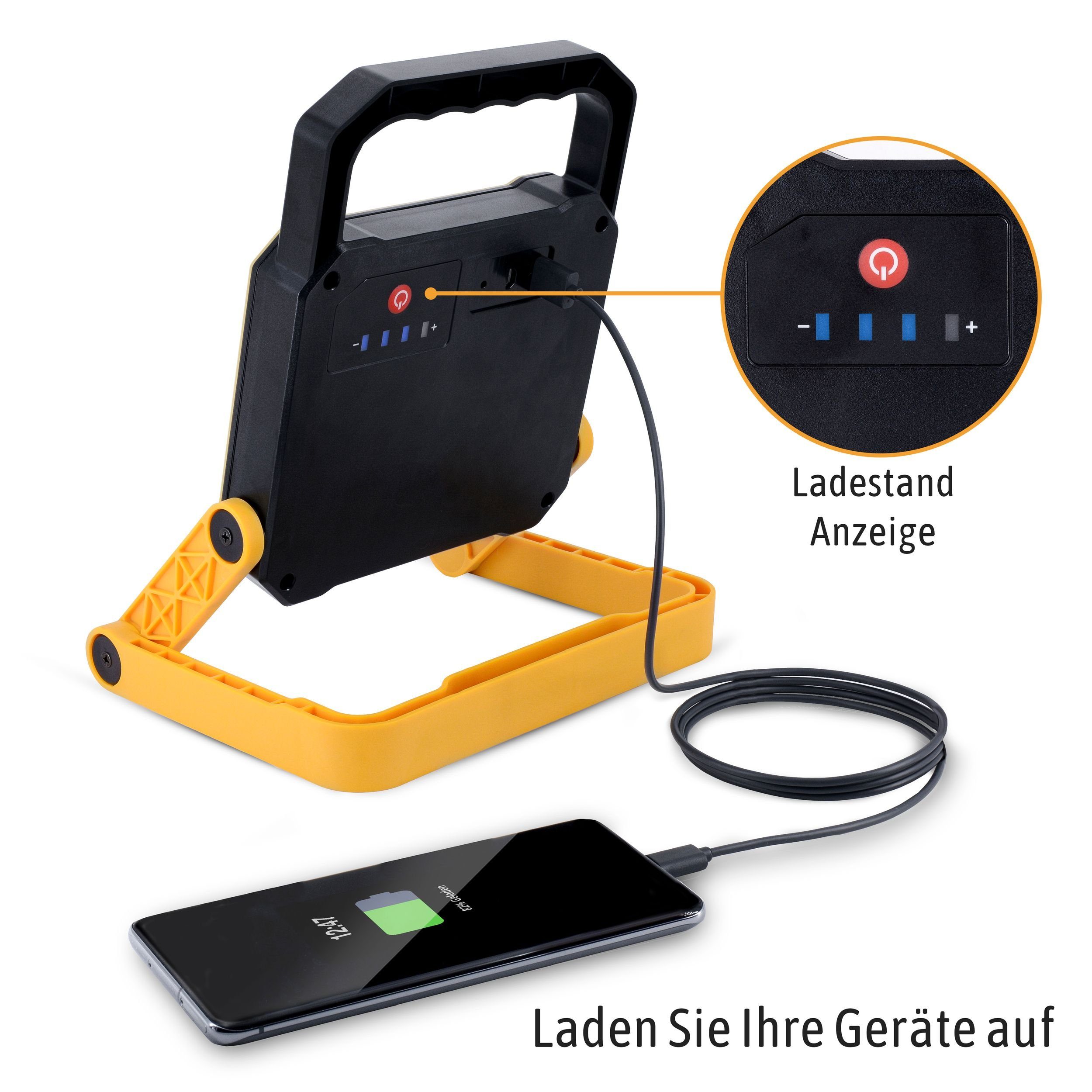 SSC-LUXon LED Gartenstrahler LED Akku Baustrahler 10W mit USB Powerbank - Arbeitsleuchte, Neutralweiß – Bild 4 von 5