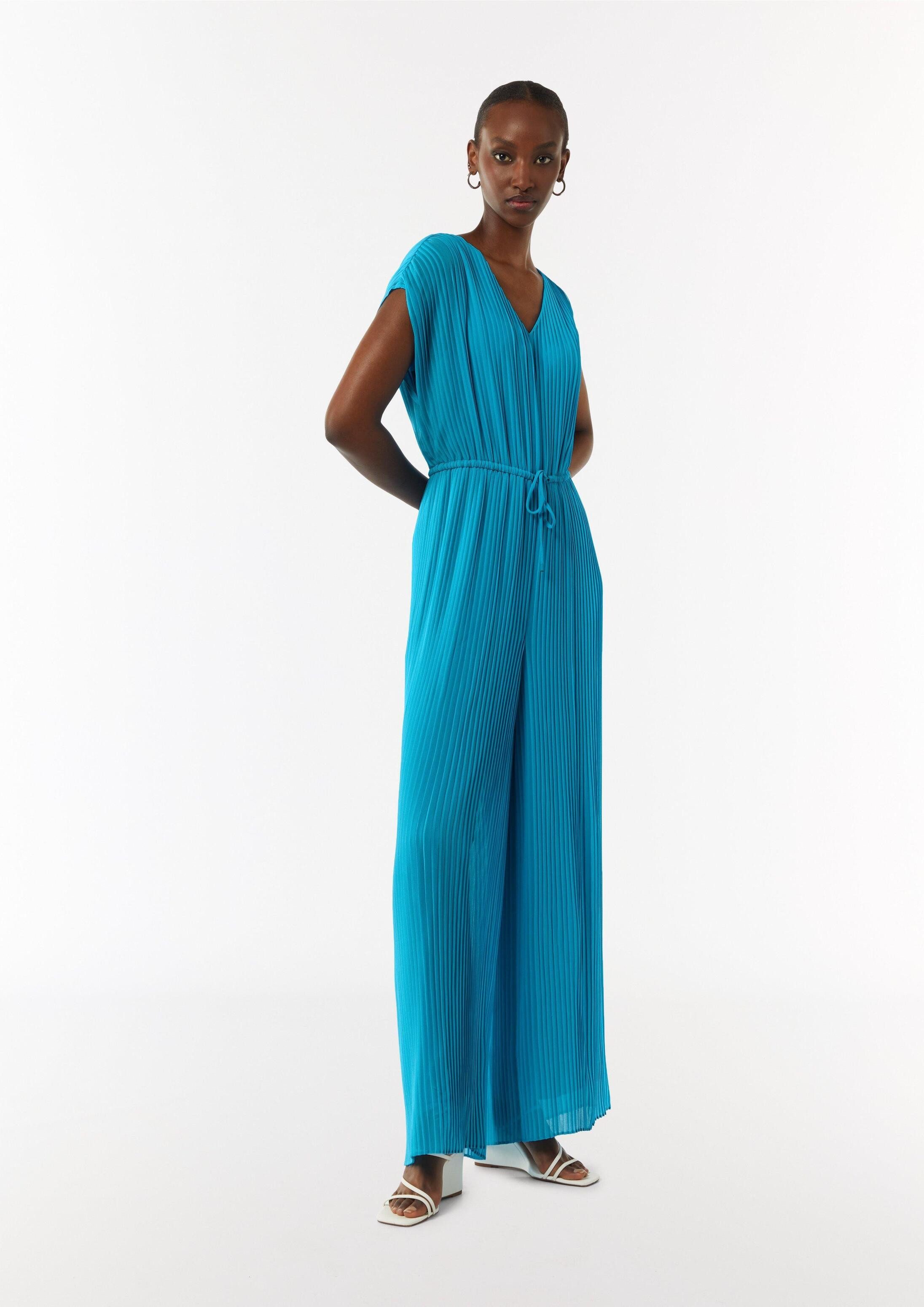 comma Jumpsuit Overall Plissee-Jumpsuit mit V-Ausschnitt