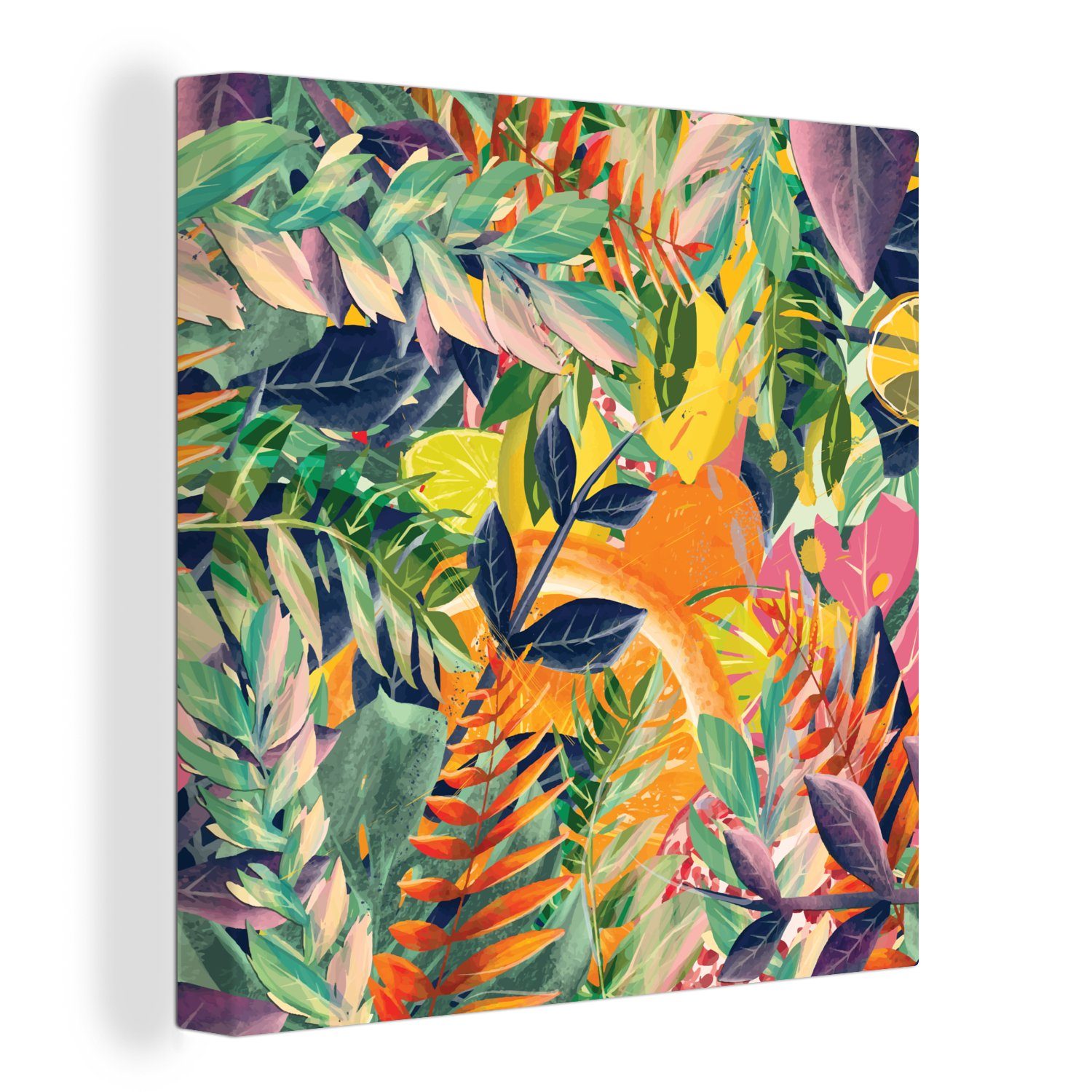 OneMillionCanvasses® Leinwandbild Blumen - Dschungel - Tropisch, (1 St), Leinwand Bilder für Wohnzimmer Schlafzimmer