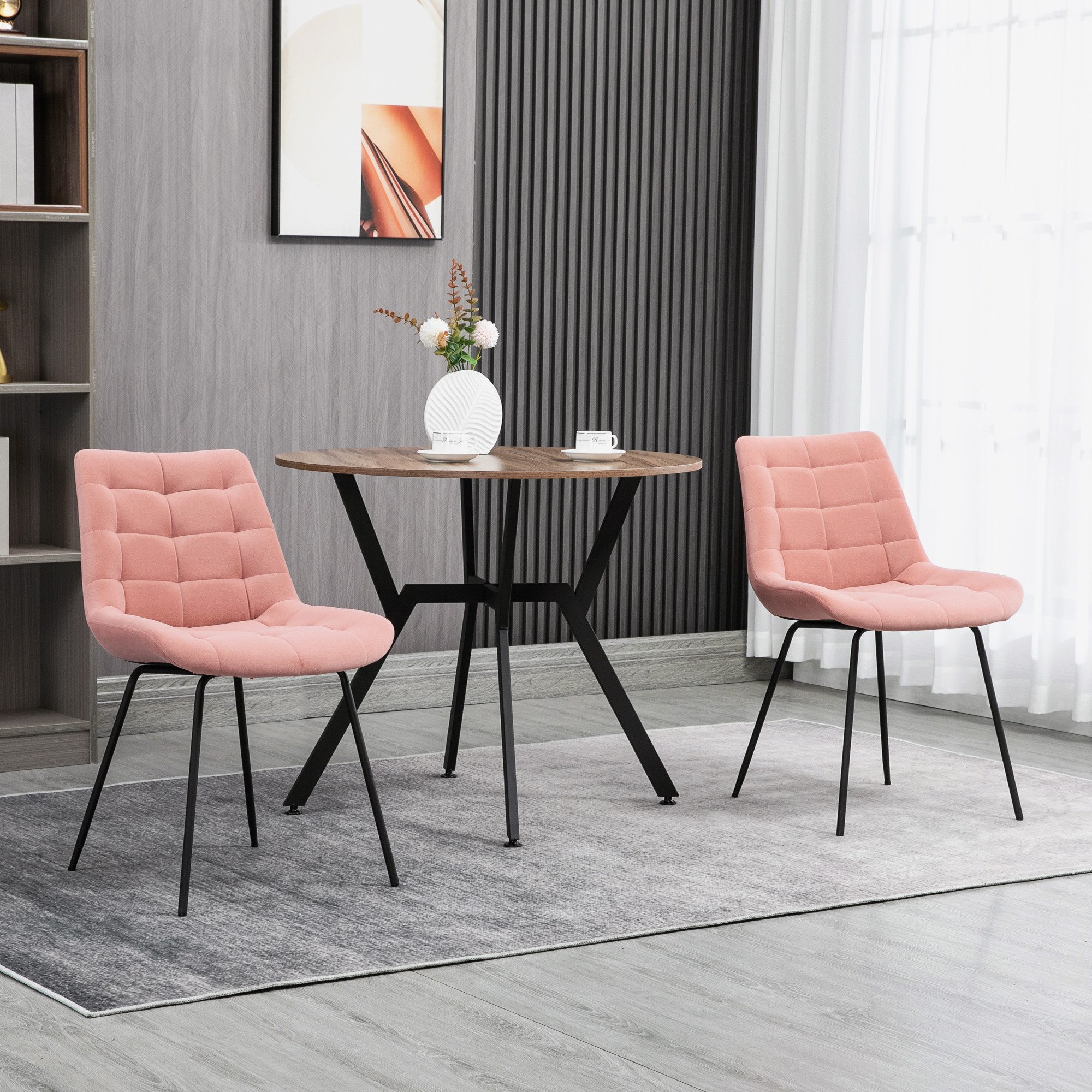 HOMCOM Esszimmerstuhl Sessel Stühle mit Rückenlehne, Samtoptik, Polsterstuhl. (Küchenstuhl, 2 St), im Retrodesign, Stahlbeine, Rosa 50 x 61 x 79 cm
