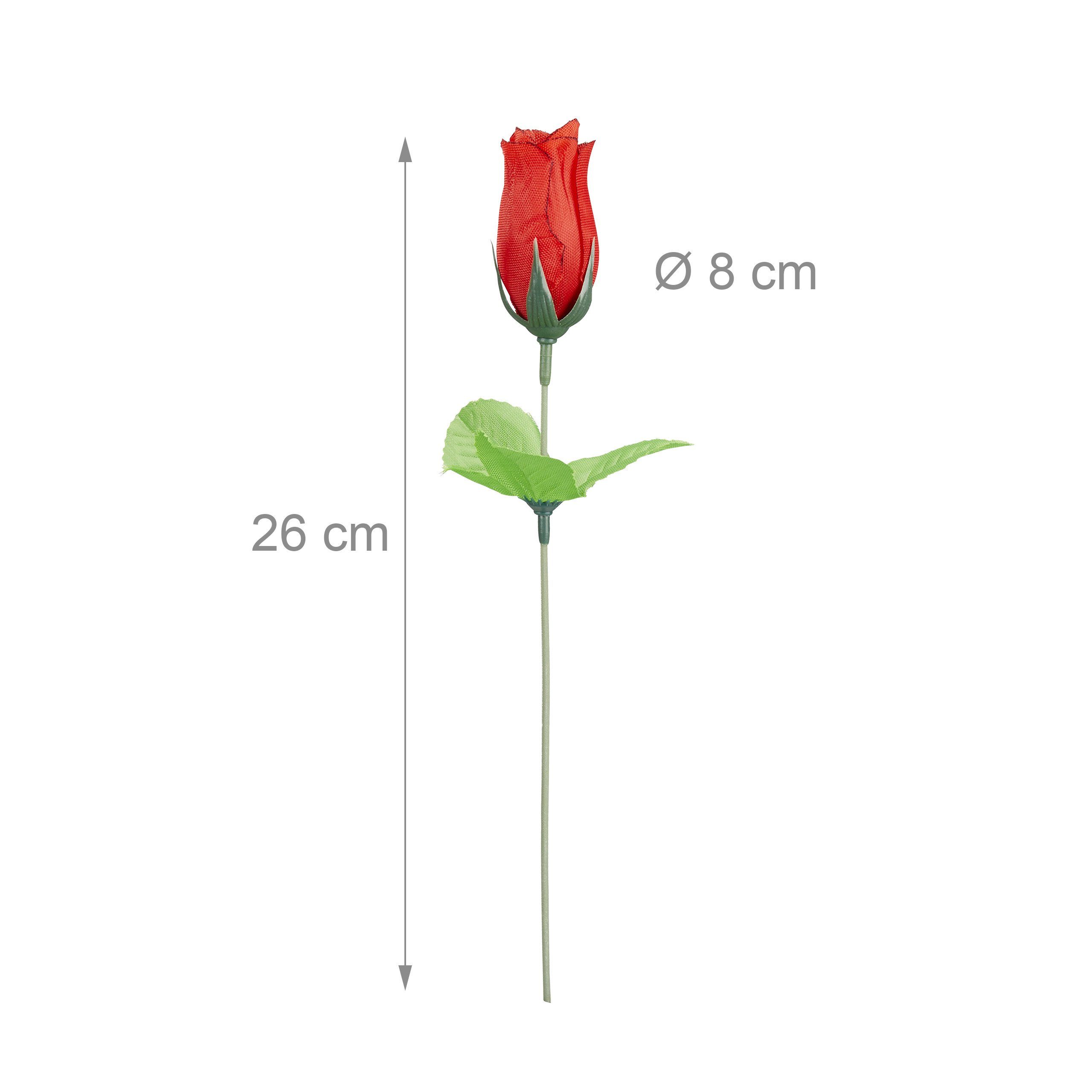 Künstliche Zimmerpflanze Kunstrosen rot 48 Stück Rose, relaxdays, Höhe 26 cm – Bild 4 von 5