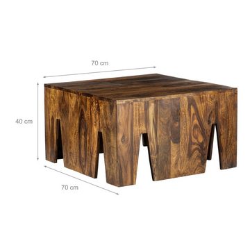 WOMO-DESIGN Beistelltisch Couchtisch Mumbai Wohnzimmertisch Beistelltisch Sofatisch Kaffeetisch, Natur 70x70x40cm quadratisch Sheesham Handgefertigt Landhaus-Stil