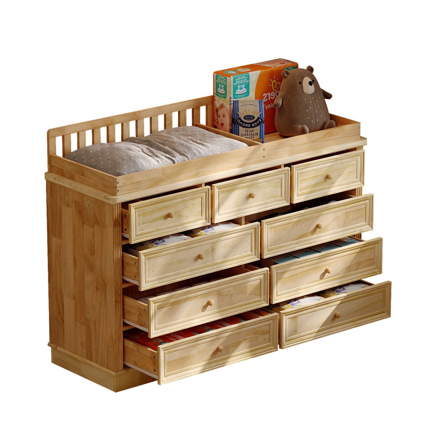 FUFU&GAGA changing chest of drawers in natural colour, chest of drawers, pine wood, 140×48×102 cm