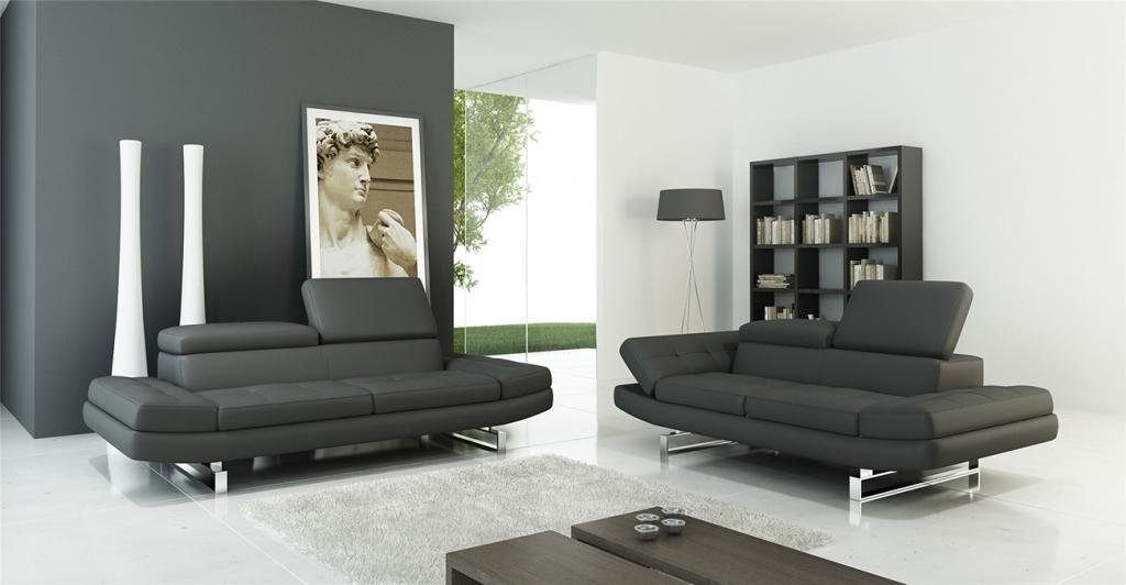 JVmoebel Sofa Dunkelgraue Garnituren Ledersofa Wohnlandschaft 3+2 Sitzer Garnitur, Made in Europe