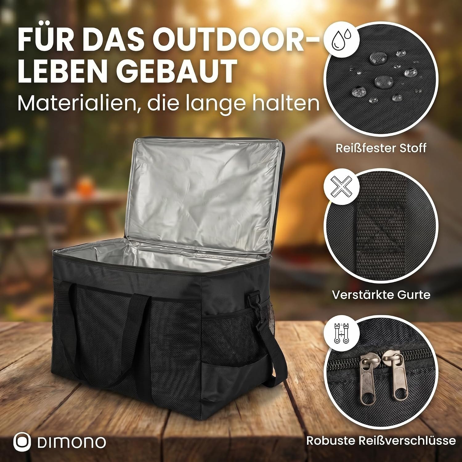 Goods+Gadgets Thermobehälter Kühltasche wasserdicht Thermobehälter Isoliertasche Camping & Picknick, Polyestergewebe, (XXL, Isotasche), Camping-Tasche Wärmetasche