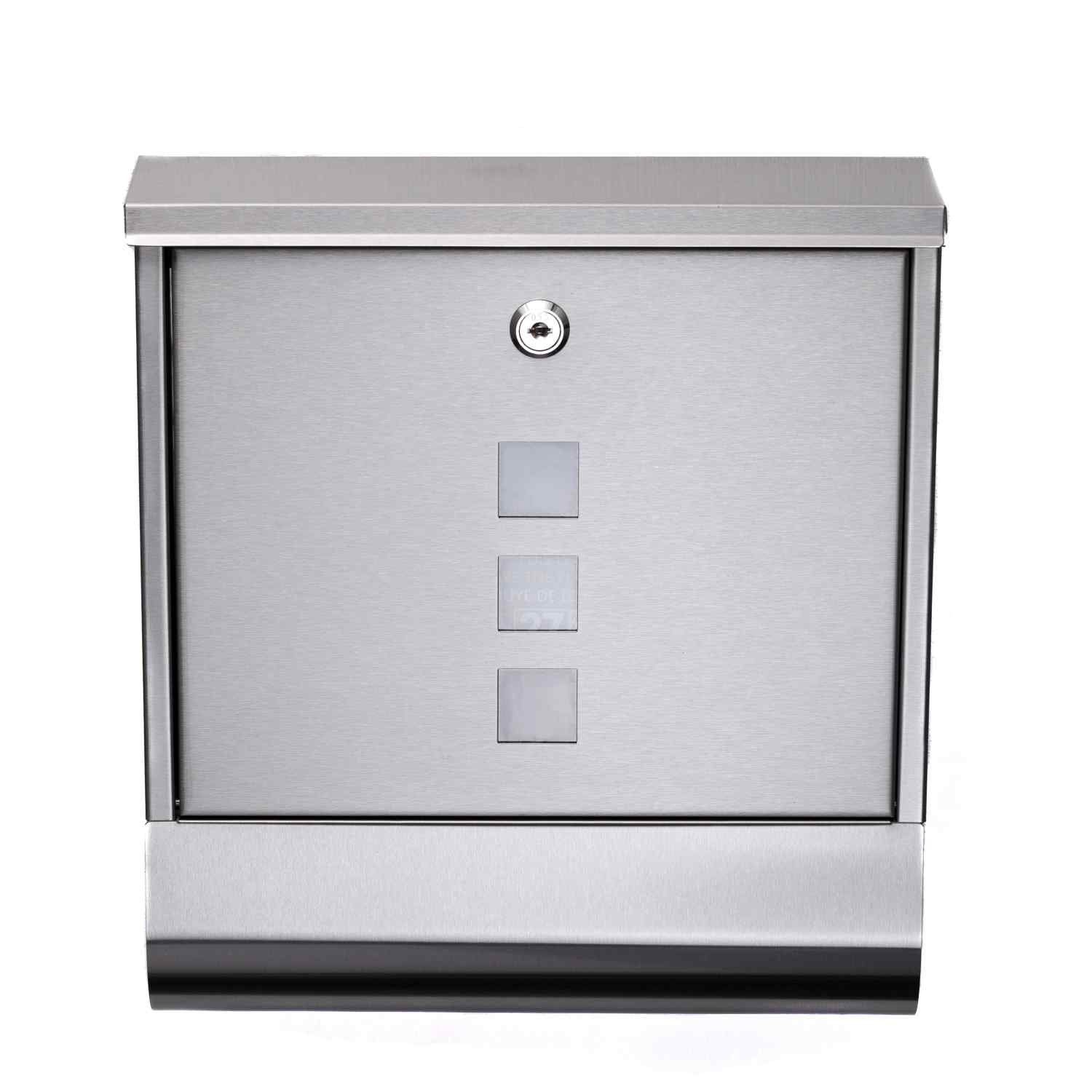BIRENDY Briefkasten Briefkasten mit Zeitungsrohr Edelstahl 35cm HPB2210 Wandbriefkasten