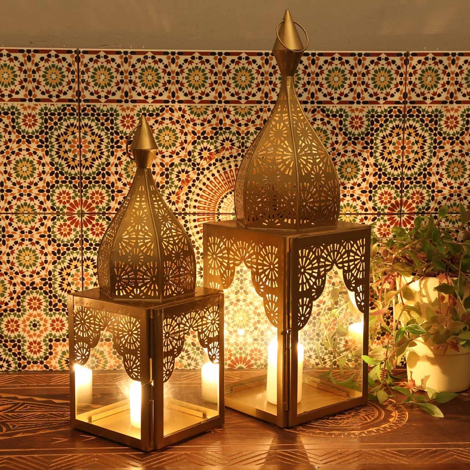 Kerzenlaterne Weihnachtsdeko Windlicht Laterne, Modena Gold Set, Moro Orientalisches 2er Casa Kunsthandwerk, L&M