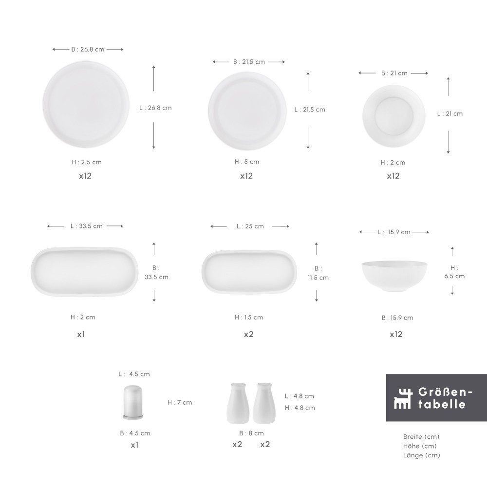 Karaca Geschirr-Set Streamline Favaro Geschirrset 53-tlg. 12 Personen, Weiß, 12 Personen, Bone China – Bild 5 von 5