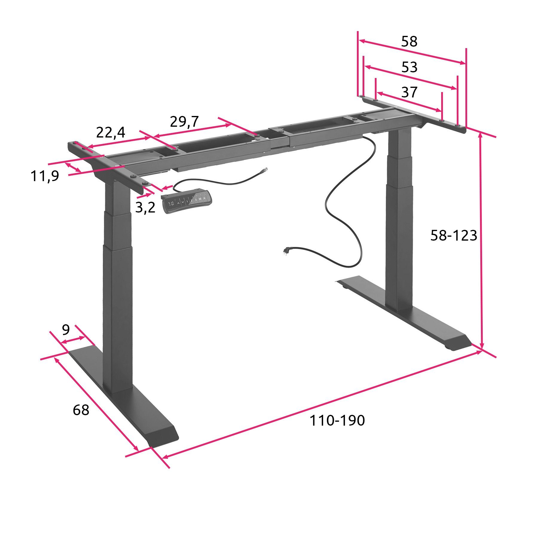schwarz Höhe Tischgestell 1 Verstellbare tectake Denis (1-St., tlg),