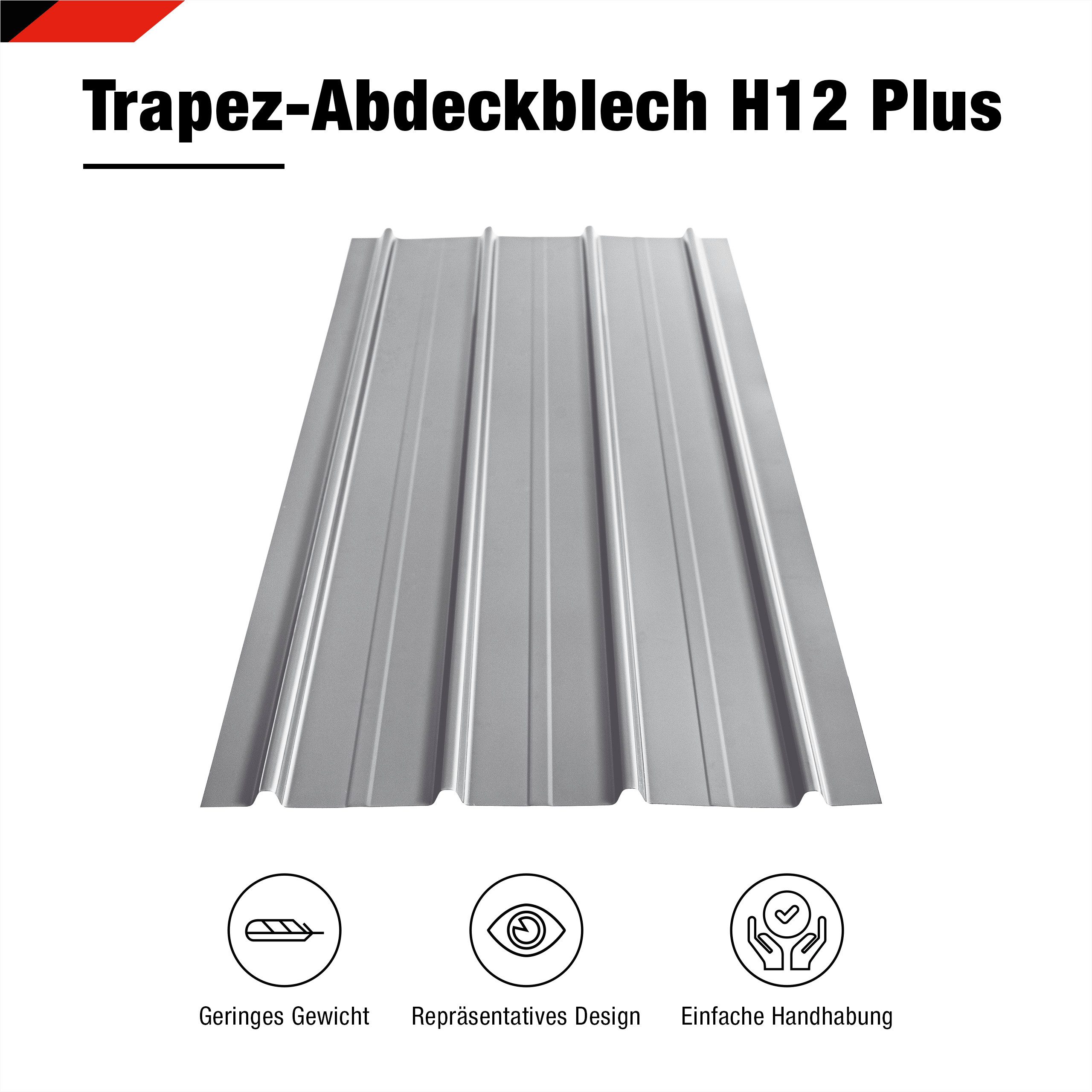 BRAVO Trapezblech, SMART Cover Set H12 Plus, 12 x Trapez-Abdeckblech 6,75 m², verzinkter Stahl lackiert, 1250x450x0,3 mm (12-St. inkl. Schrauben) Made in Germany