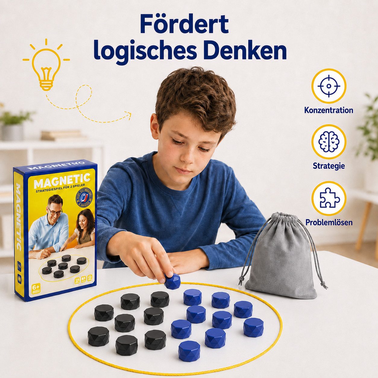 Vornix Lernspielzeug Magnetic Chess mit 20 Stück blau-schwarzen Magnetsteinen, (spannendes Taktik Brettspiel fur 2 Spieler, Lernspiel zur Forderung der Logiks t – Bild 3 von 5