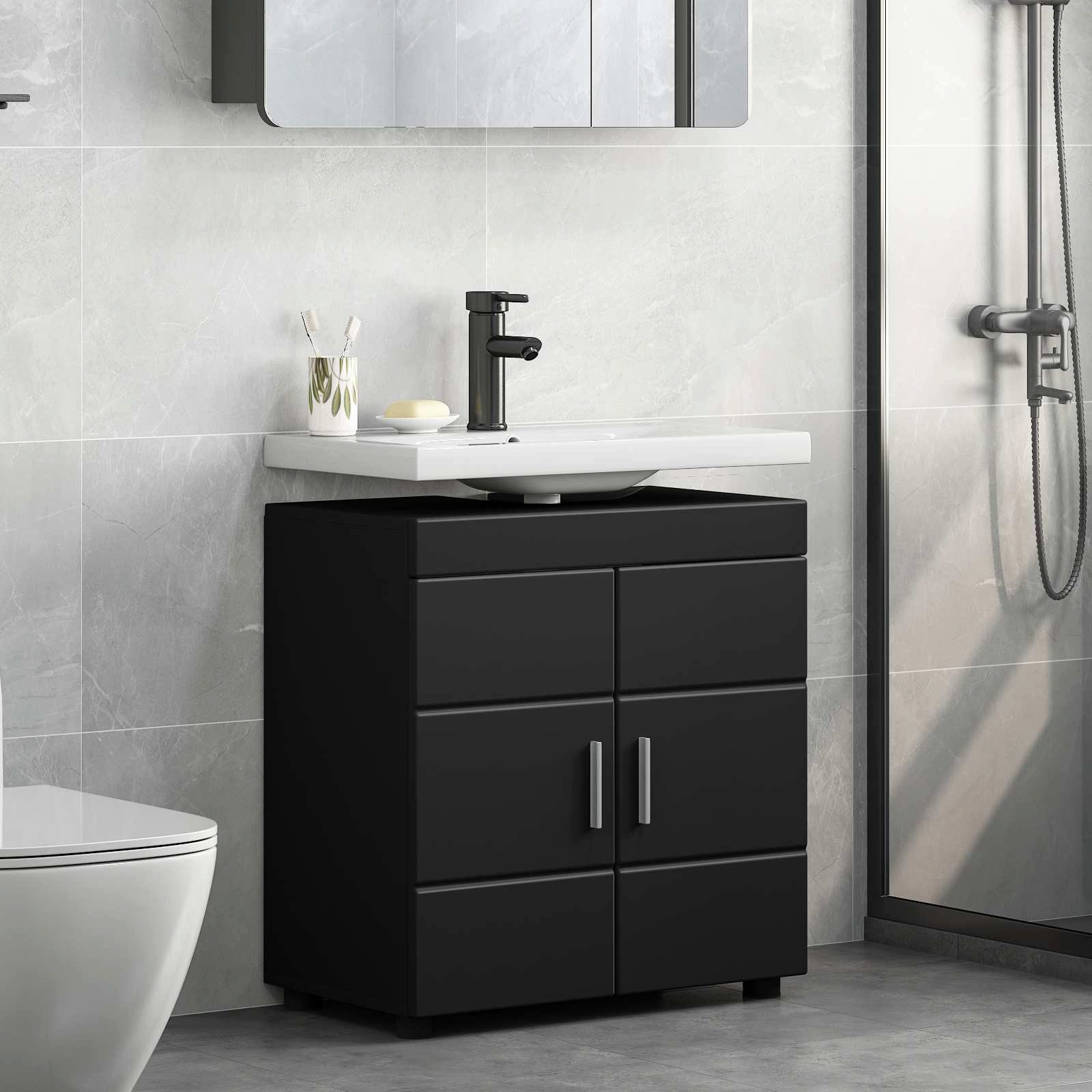 vidaXL Badezimmerspiegelschrank Badezimmerschrank-Set TULUM Schwarz 60 x 34 x 63 cm (1-St)