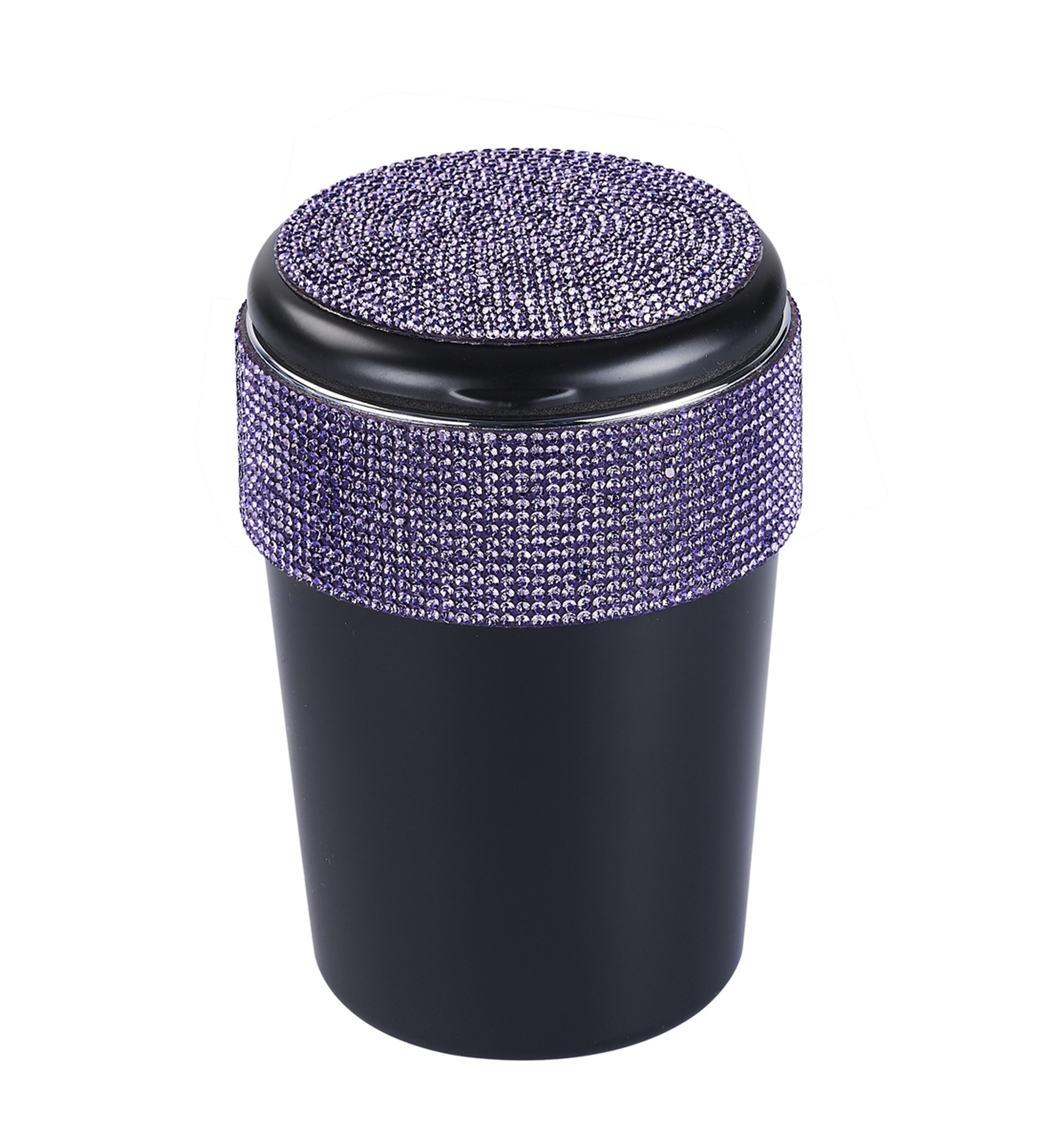 CHAMP Aschenbecher AUTO ASCHENBECHER "Bling Bling" mit Deckel LED-Licht 55 (Lila), Getränkehalter Strasssteinen Autoaschenbecher Beleuchtung Gluttöter