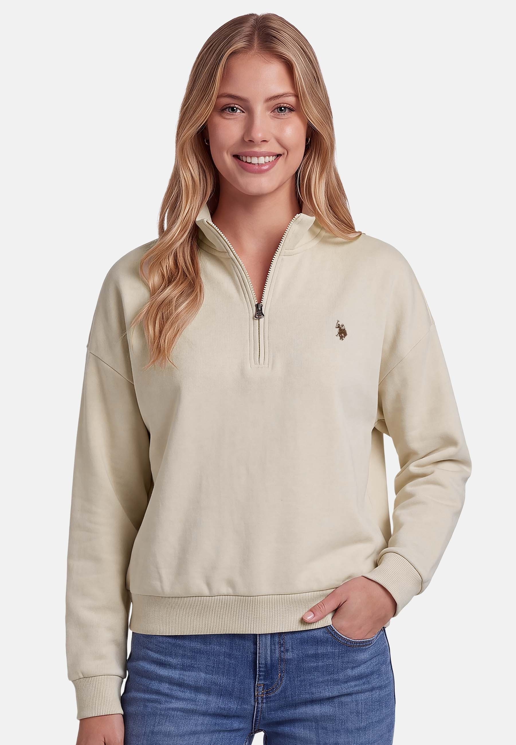 U.S. Polo Assn. Sweatshirt mit Stehkragen und gesticktem Brustlogo Weiches Damen-Sweatshirt mit Rippbündchen und normaler Passform