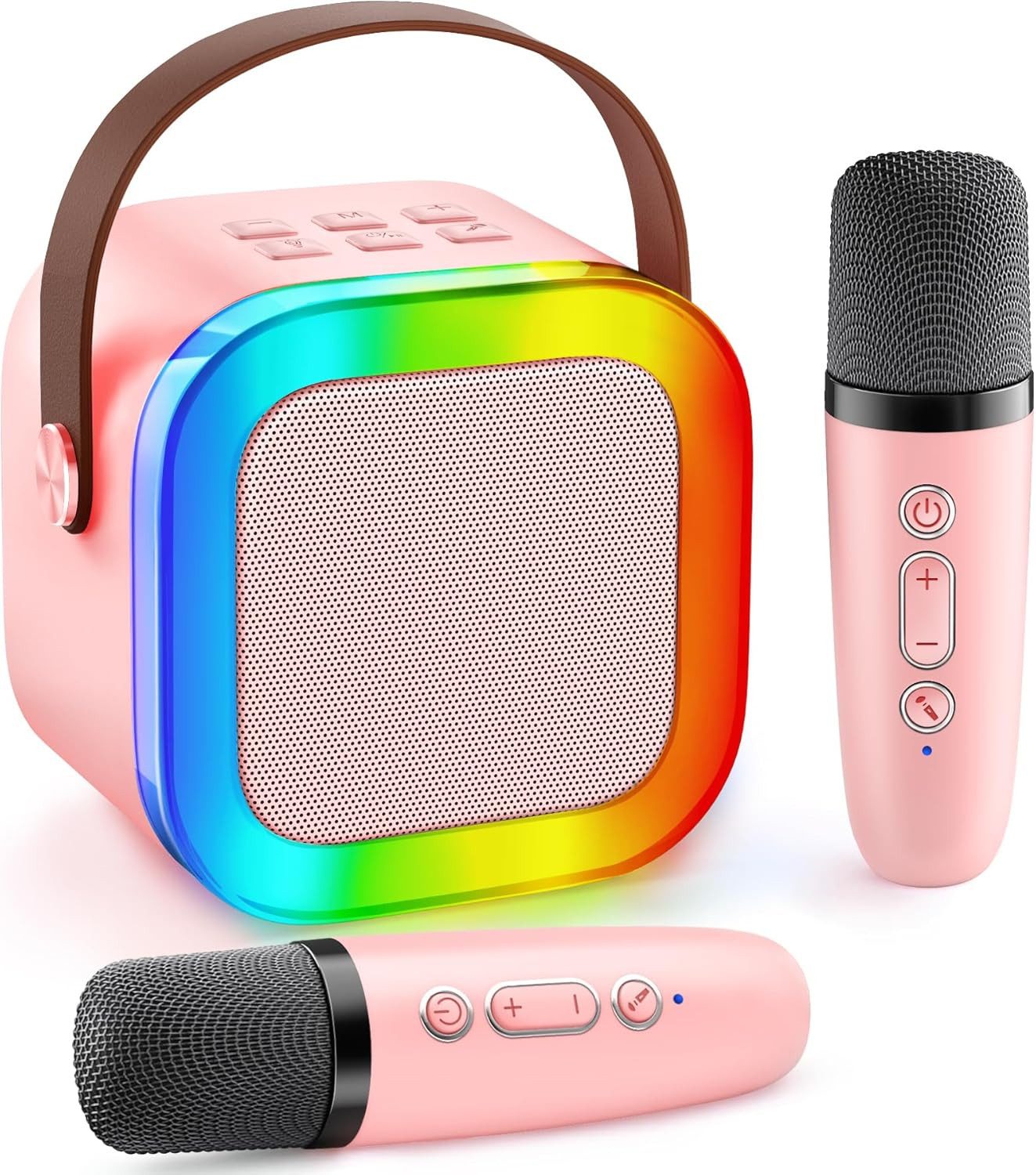 POPOLIC Bluetooth-динамики - Rosa Karaoke Mikrofone Für Mädchen Karaoke-Maschine (Bluetooth Karaoke Mikrofon für Mädchen 3-12 Jahre)