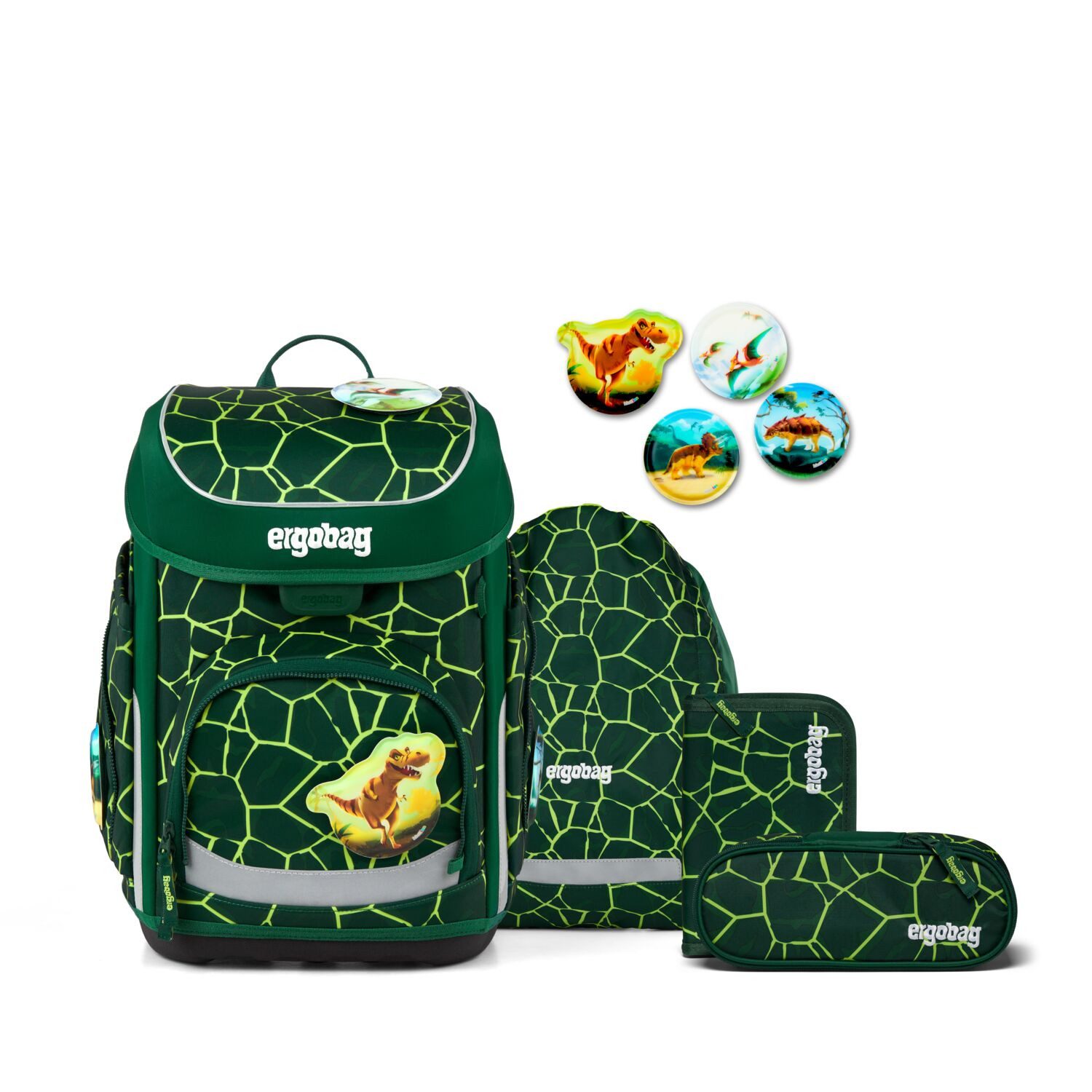 ergobag Schulranzen Schulranzen-Set CUBO BärRex 5-teilig, 25/26 (5-teilig), ergonomisch, höhenverstellbar, Your-Size-System, ab 1. Klasse
