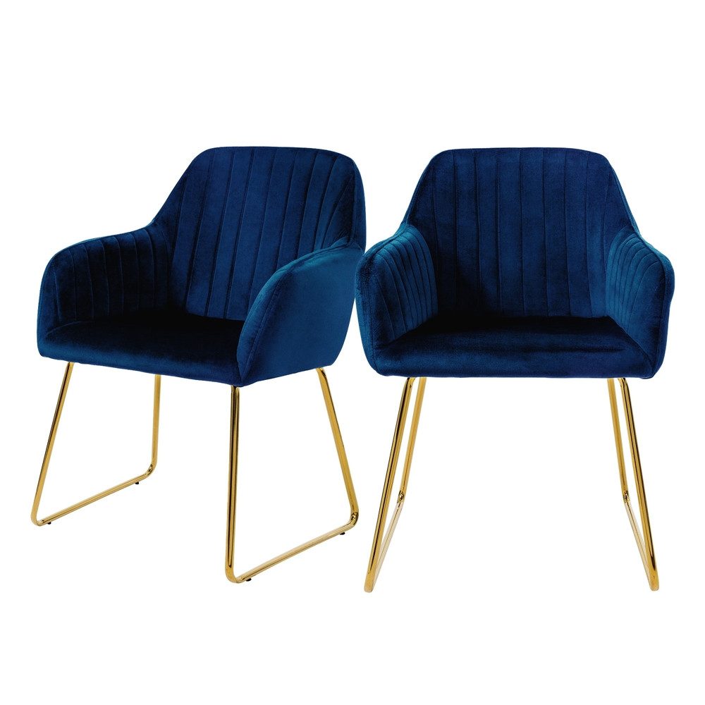 ML-DESIGN Stuhl Esszimmerstuhl mit Rücken- und Armlehnen, Samtbezug, ergonomisch (2 St), Wohnzimmerstuhl Blau, goldenes Metallgestell Küchenstuhl Sessel