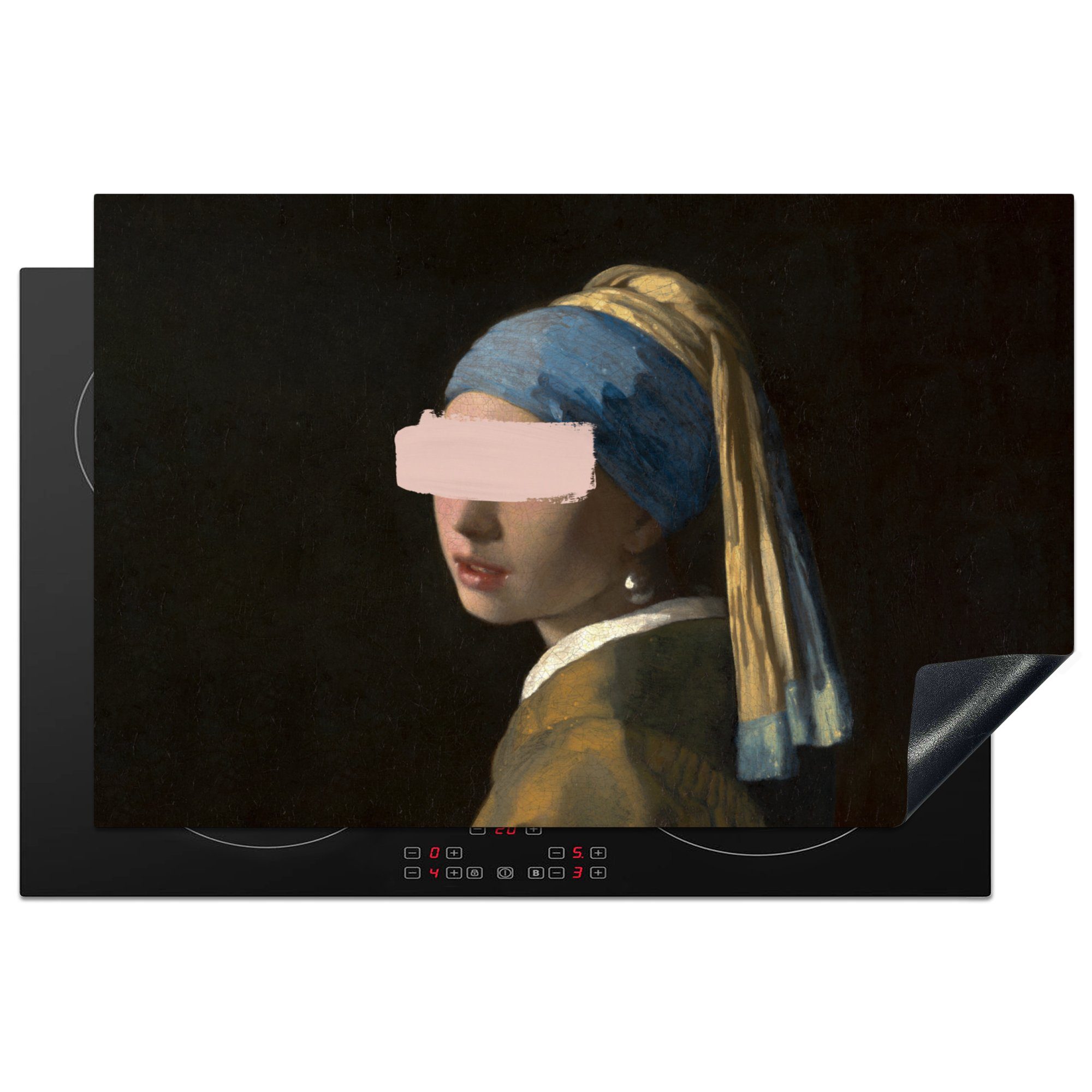 Mädchen Gemälde, Induktionskochfeld 81x52 mit die - Perlenohrring Vermeer (1 tlg), Ceranfeldabdeckung Schutz küche, Herdblende-/Abdeckplatte MuchoWow Vinyl, - für cm,