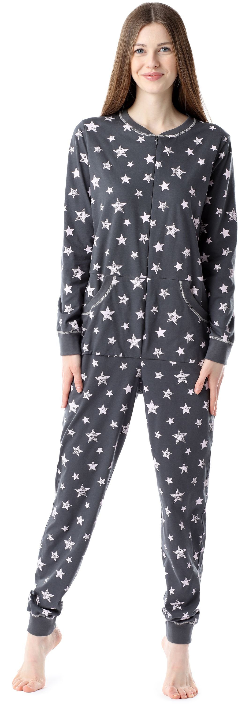 Bellivalini Pyjama Damen Schlafanzug Schlafoverall BLV50-206 Graphite/Rosa Sterne
